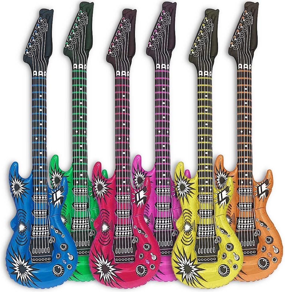 Detalle de Guitare à air rockstar gonflable – Ensemble 6 Air-Guitars multicolores, 100 cm