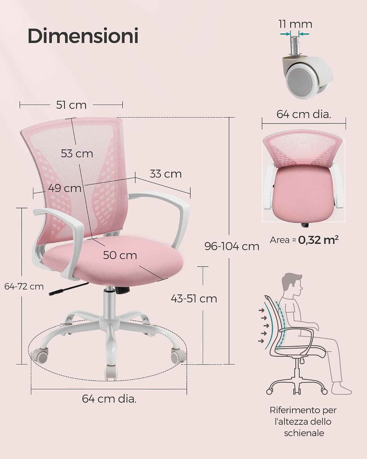 Detalle de SONGMICS Sedia da Ufficio Rosa Gelatina 120 kg