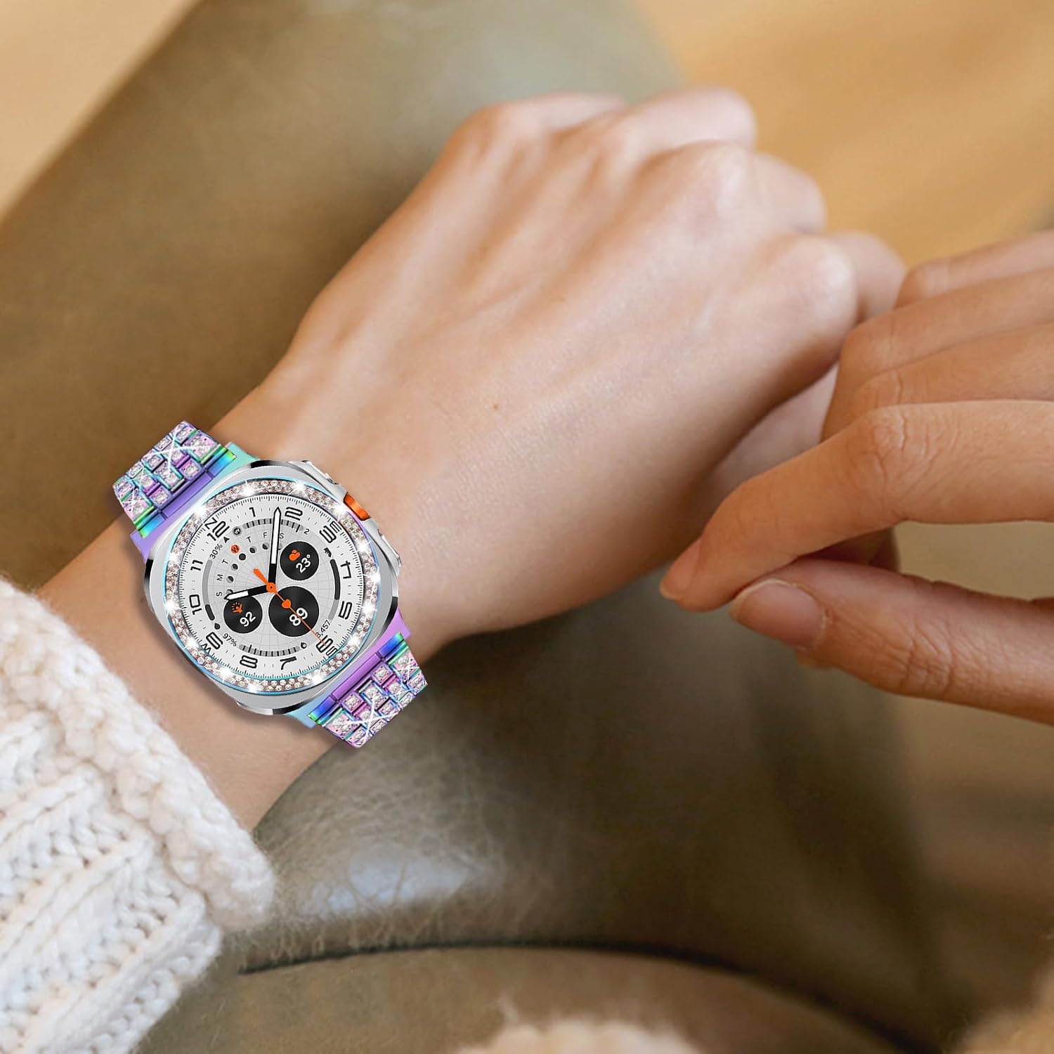 Detalle de DEALELE Strap and Bezel Cover for Samsung Galaxy Watch Ultra 47mm (2025/2024) – Bling Rhinestone Stainless Steel