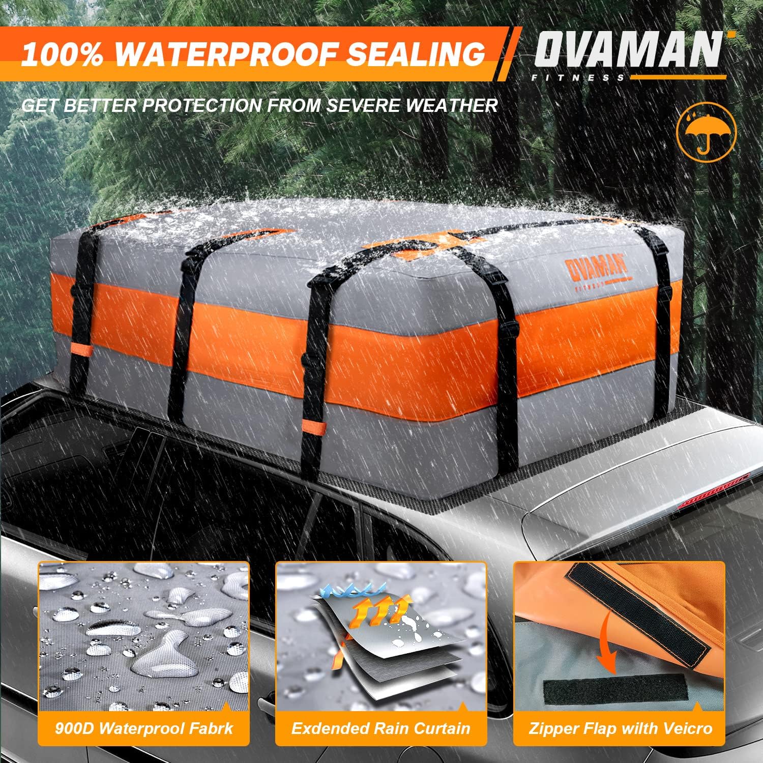 Thumbnail 1 de Car Rooftop Cargo Carrier Bag – 23 Cubic Feet Waterproof Heavy Duty 900D Roof Bag for All Vehicles