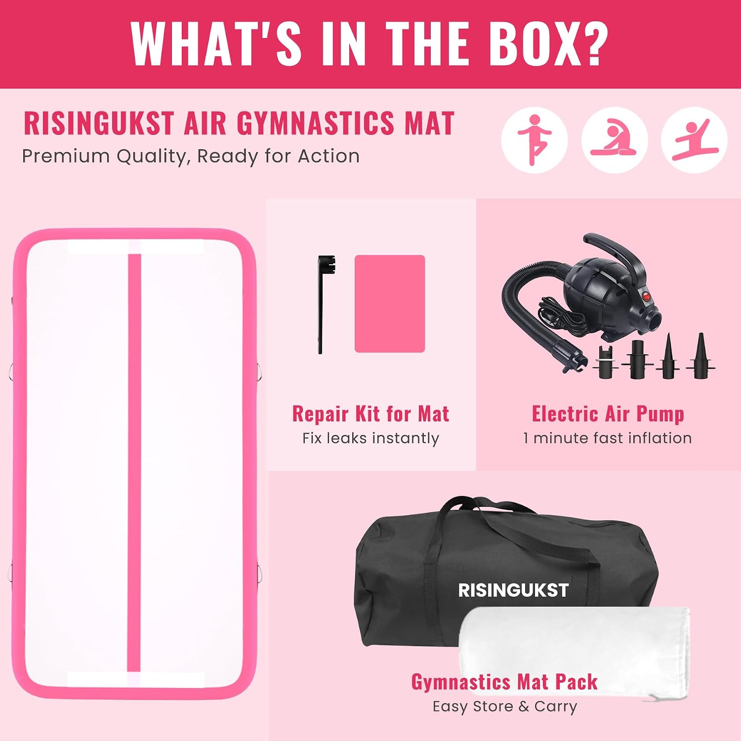 Thumbnail 4 de RISINGUKST Air Gymnastics Tumbling Mat 6.6ft 🧘
