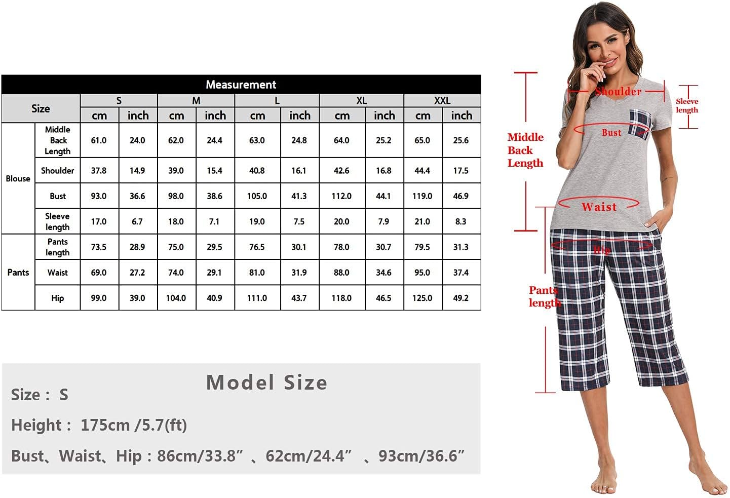 Thumbnail 5 de iClosam Pyjama Femme Été en Coton 2 pièces