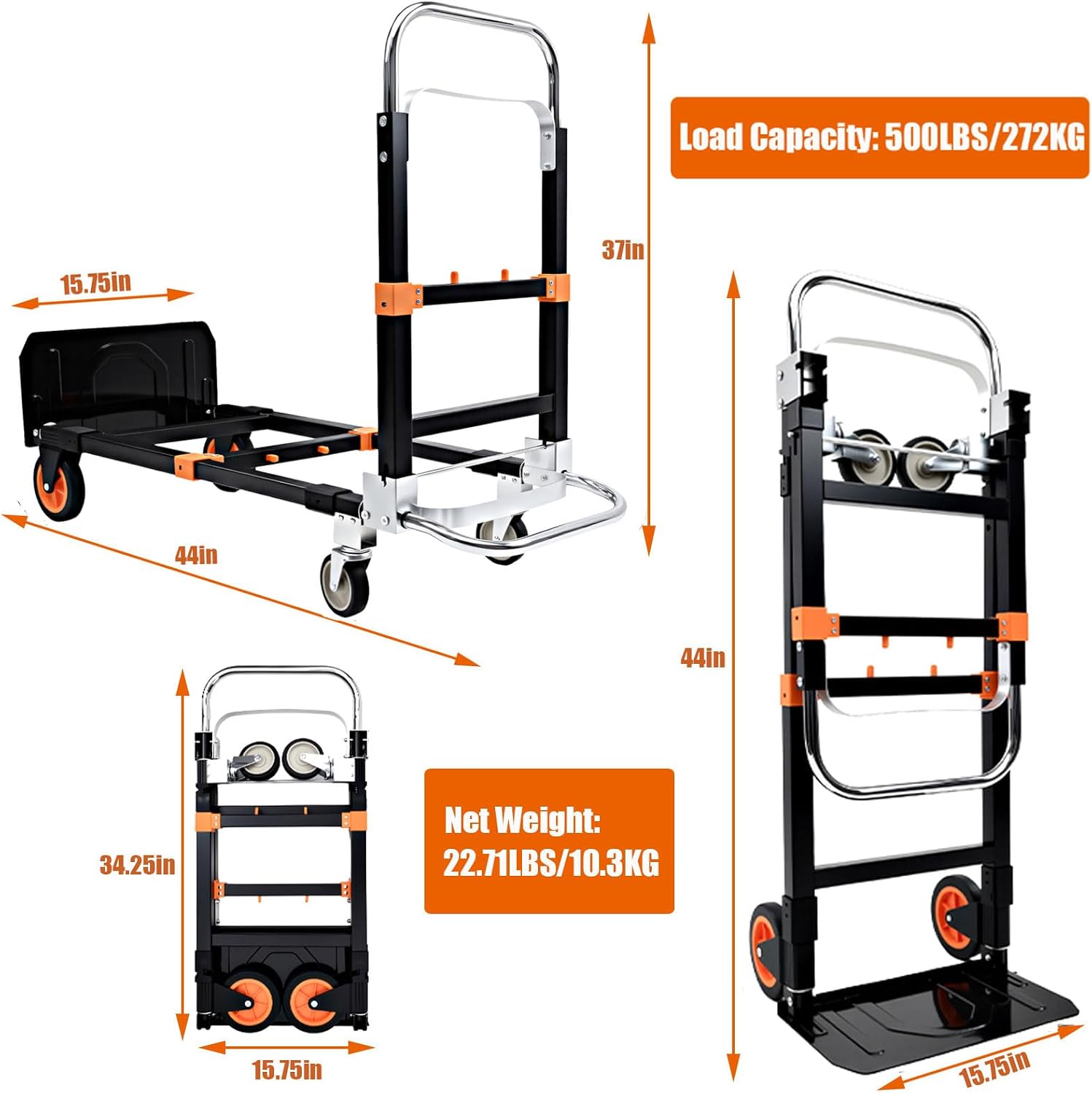 Detalle 2 de Dolly Cart with Wheels, 500 lb Capacity
