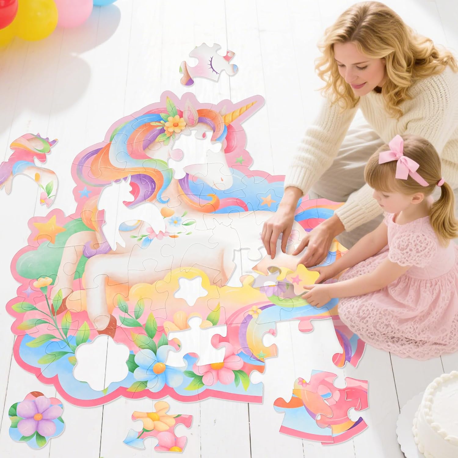 Detalle de Gatherfun 2025061201 Unicorn Floor Puzzle, 48 Large Pieces, 35.4 x 22.7 in
