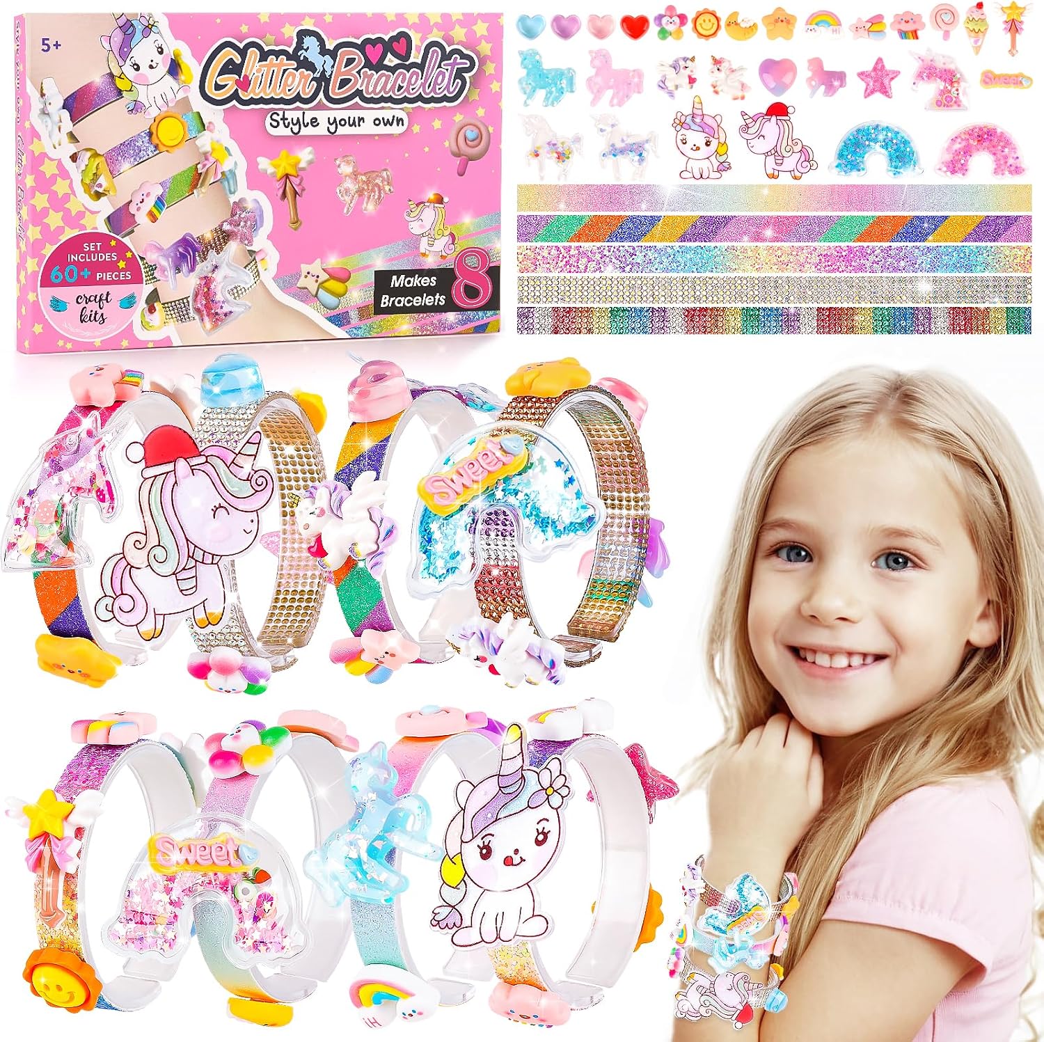 Detalle de Bracelet Making Kit for Girls (Unicorn Friendship Bracelet Set) – Creative DIY Craft Kit Ages 5–12