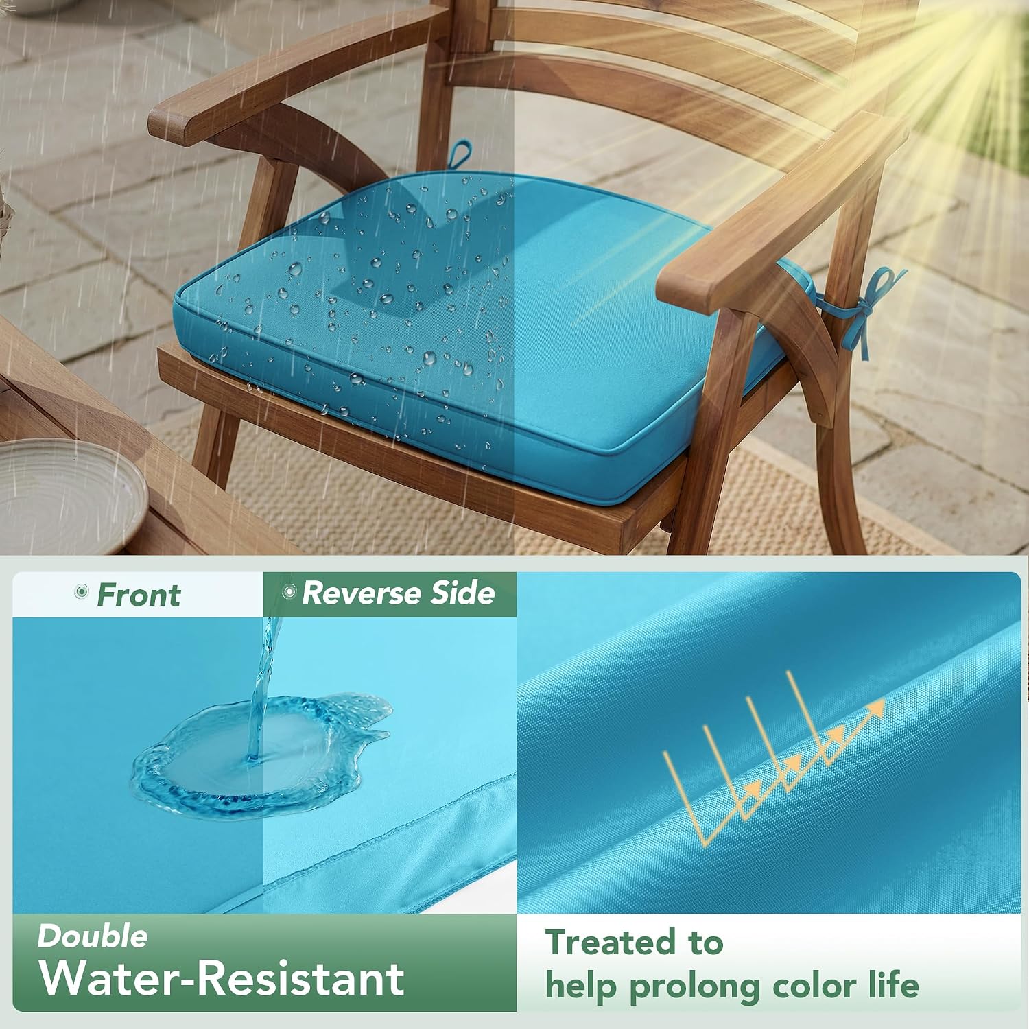 Detalle de Summsun D-Shape Outdoor Chair Cushions, 17 x 16-Inch Teal Set of 2
