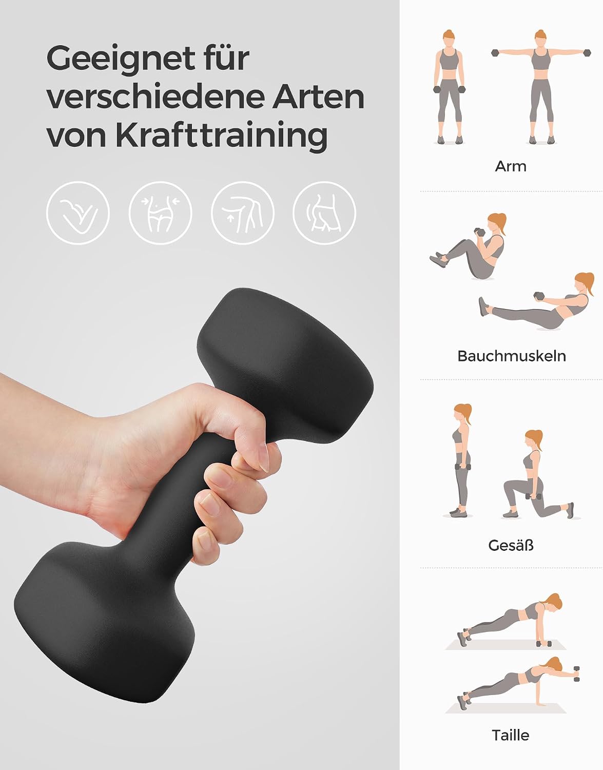Detalle de SONGMICS Hanteln – 2 x 5 kg Hexagon Kurzhanteln mit Neopren-Beschichtung