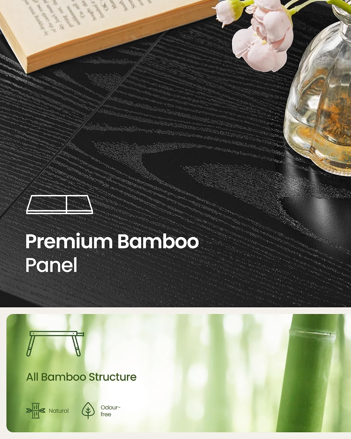 Detalle de SONGMICS LLD105BE01 Bed Laptop Table (bamboo) with adjustable angle and height, drawer & foldable stand