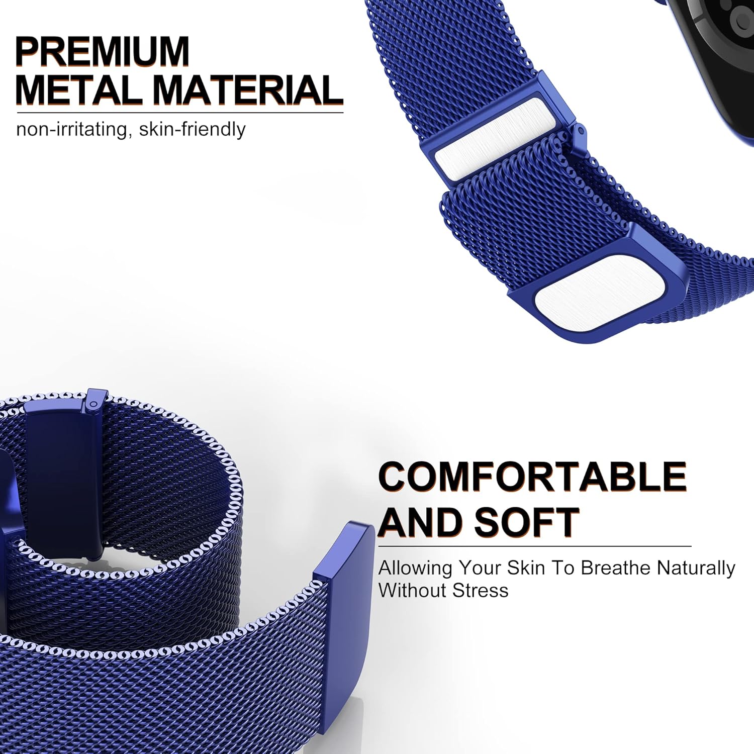 Thumbnail 2 de Higgs Strap: Magnetic Mesh Steel Replacement Band for Apple Watch (46mm–42mm–49mm) – Blue