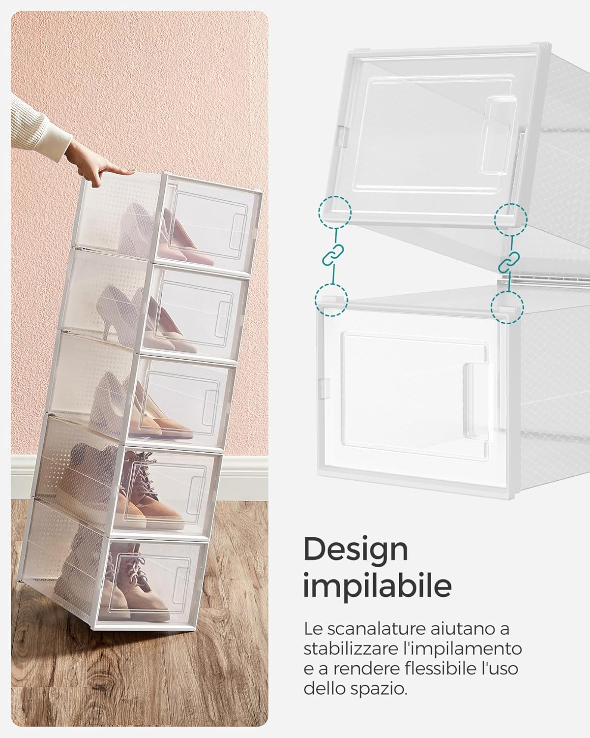 Detalle 2 de SONGMICS LSP08MWT Scatole per Scarpe 31x24,5x17,5 cm