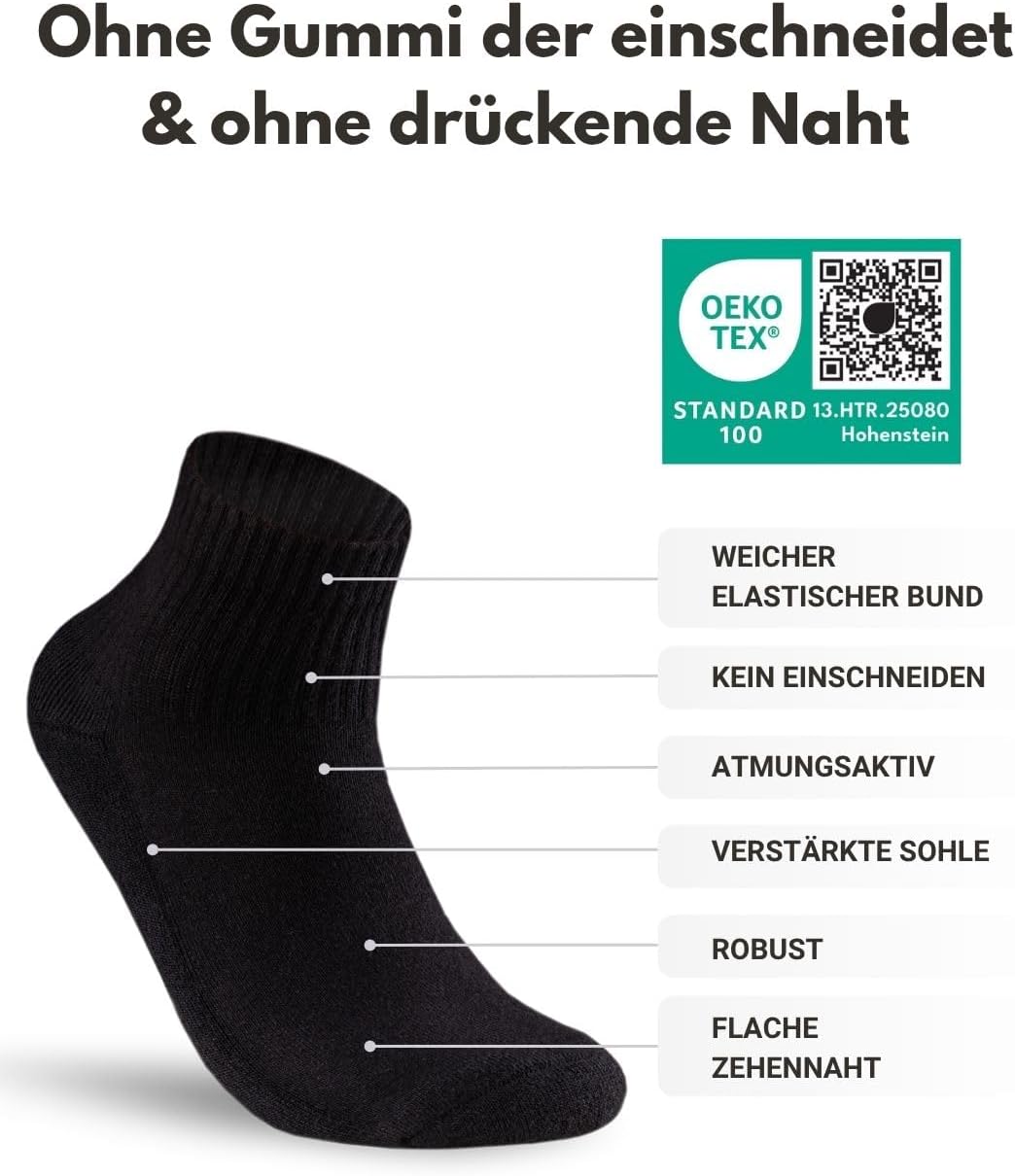 Detalle de sockenkauf24 10 Paar kurze Sportsocken (Quarter) Tennissocken – atmungsaktive Baumwolle für Damen & Herren