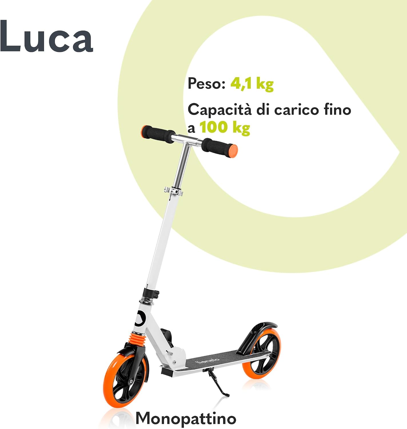 Detalle 2 de LIONELO LUCA monopattino pieghevole per bambini e adulti, regolabile e leggero (4,1 kg) con sospensione e freno
