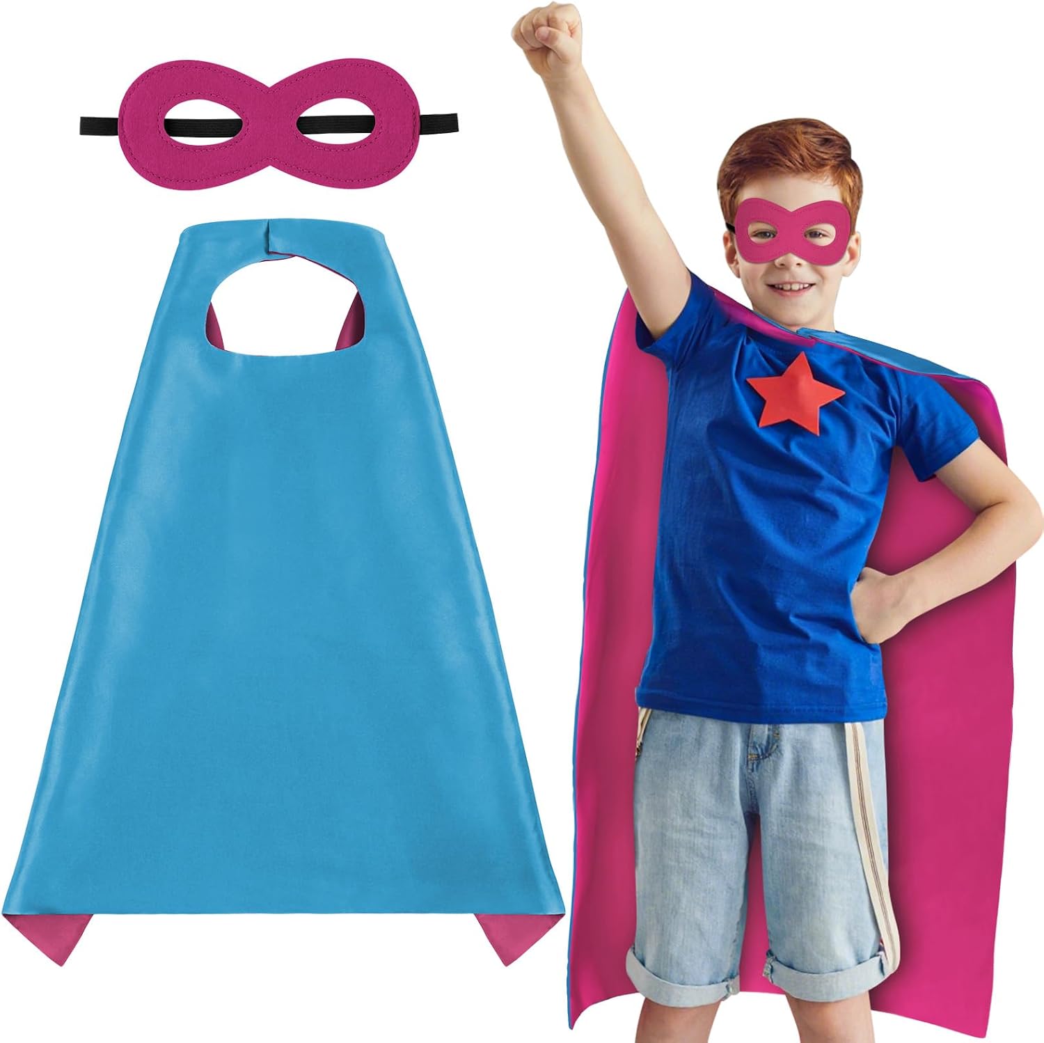 Detalle de AUYAO 5040656 omkeerbare superheldencape voor kinderen met masker