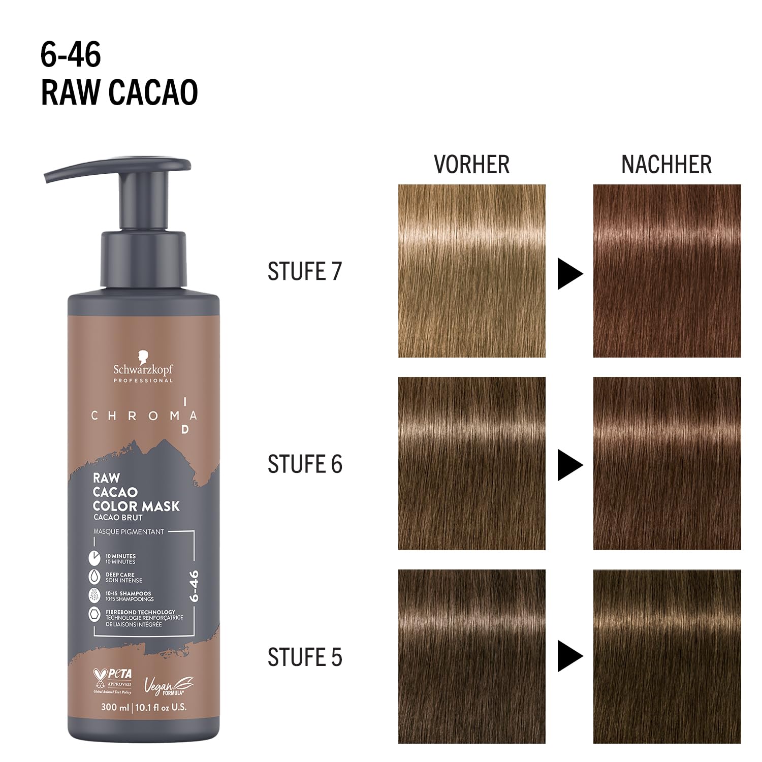 Detalle de Schwarzkopf Professional CHROMA ID Bonding Color Mask – 300 ml, Raw Cacao (6-46) – Farbpigmentpflege und Bonding-Effekt