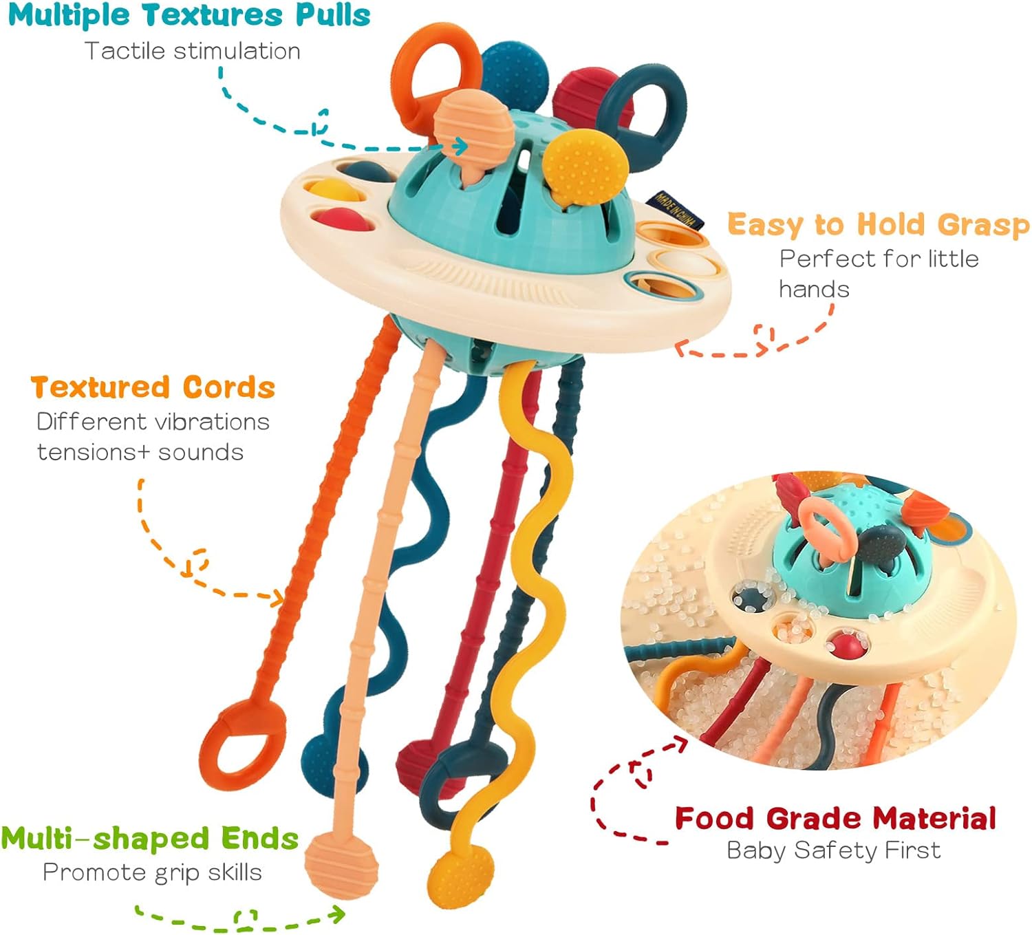 Detalle 2 de Tospino Jouet Montessori pour Bébé 18 Mois – Jouet Sensoriel et Dentition en Silicone