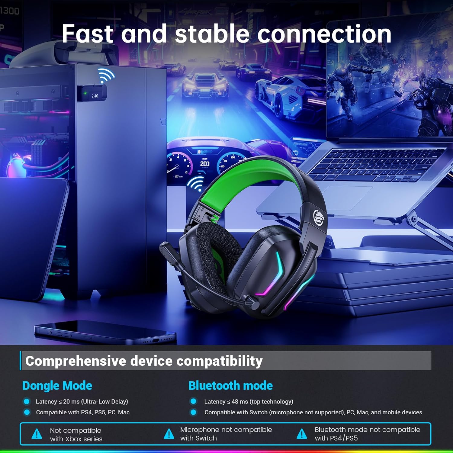Thumbnail 6 de Fachixy FC300 Wireless Gaming Headset 50Hr