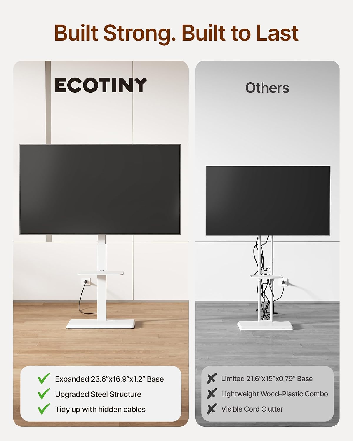 Thumbnail 5 de ECOTINY Steel Base Floor TV Stand for 32-75 inch TVs up to 110 lbs with Leveling, Tilt, and Swivel