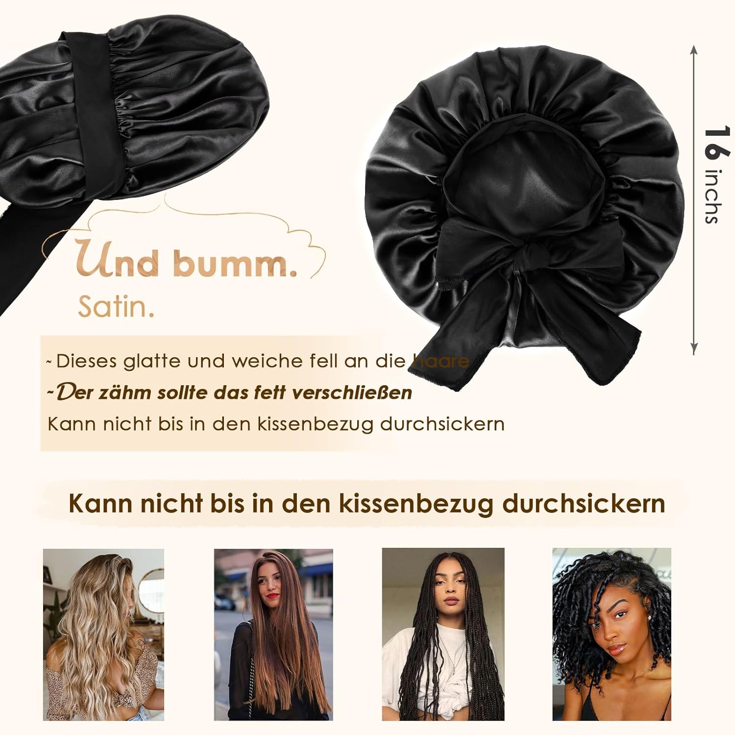 Thumbnail 1 de YANIBEST Seidenschlafmütze für Frauen, doppellagig, Satin gefüttert mit Bindeband für lockiges Haar