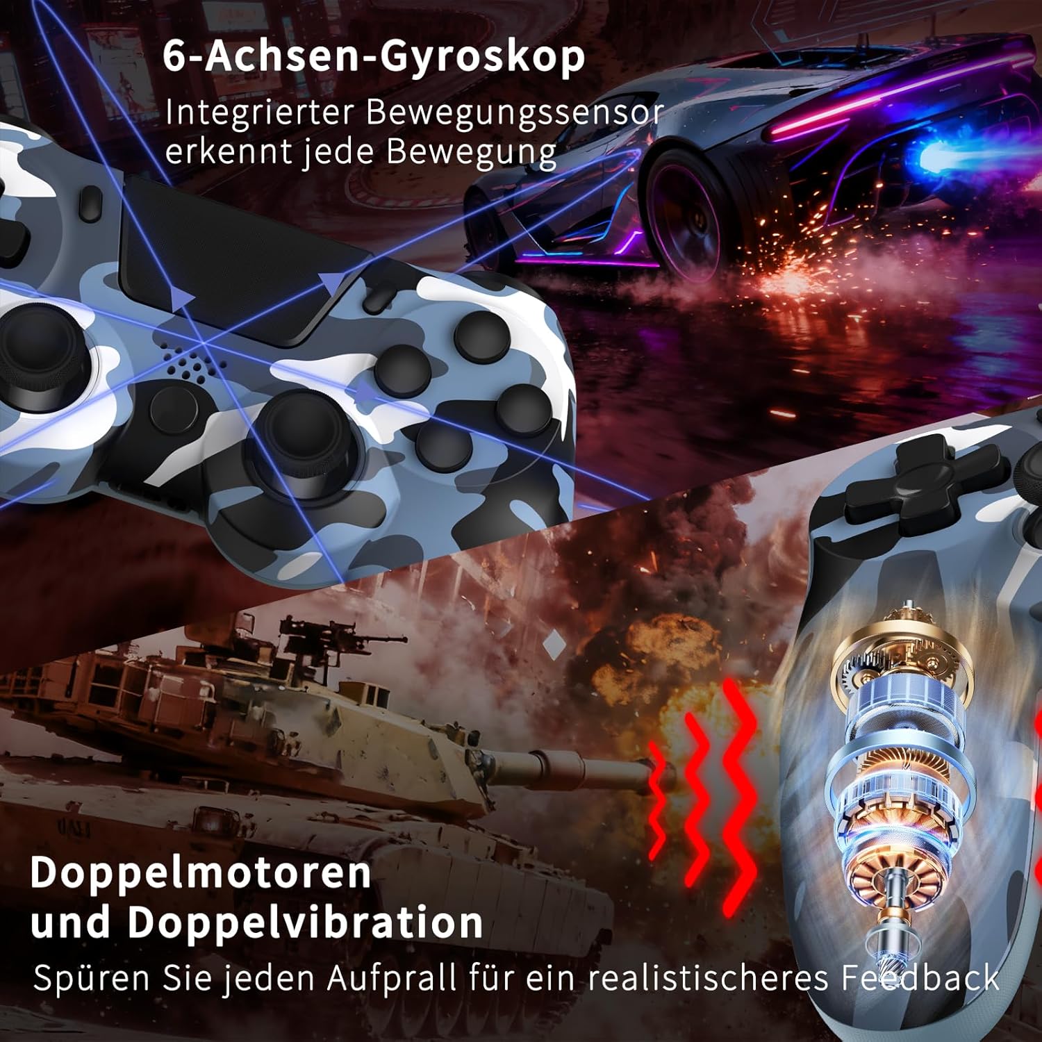 Thumbnail 2 de anci hdgm Wireless Controller für PS4 – Vielseitiger Dual-Vibration Gamepad mit Gyro, Touchpad und Kopfhörerbuchse