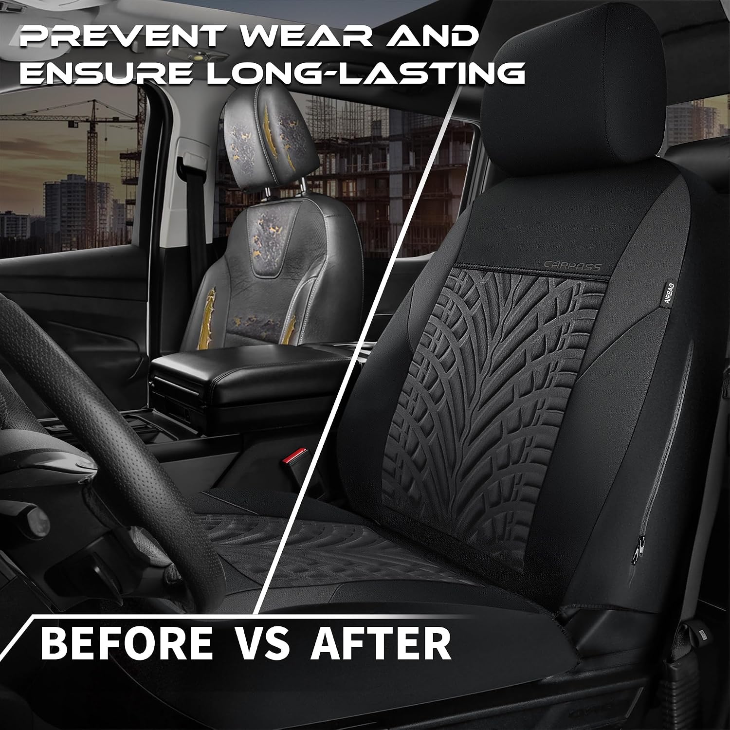 Thumbnail 5 de CAR PASS Neoprene Waterproof Seat Covers – Front 2-Pack (Black/Gray) for Vans, Trucks, SUVs