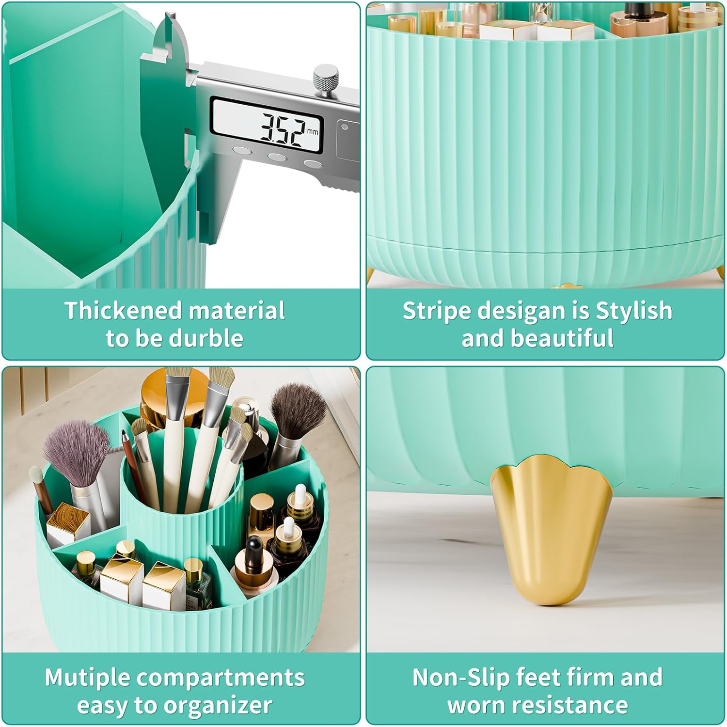 Thumbnail 4 de Fanado 360° Rotating Makeup Organiser – 5 Compartment Mint Green