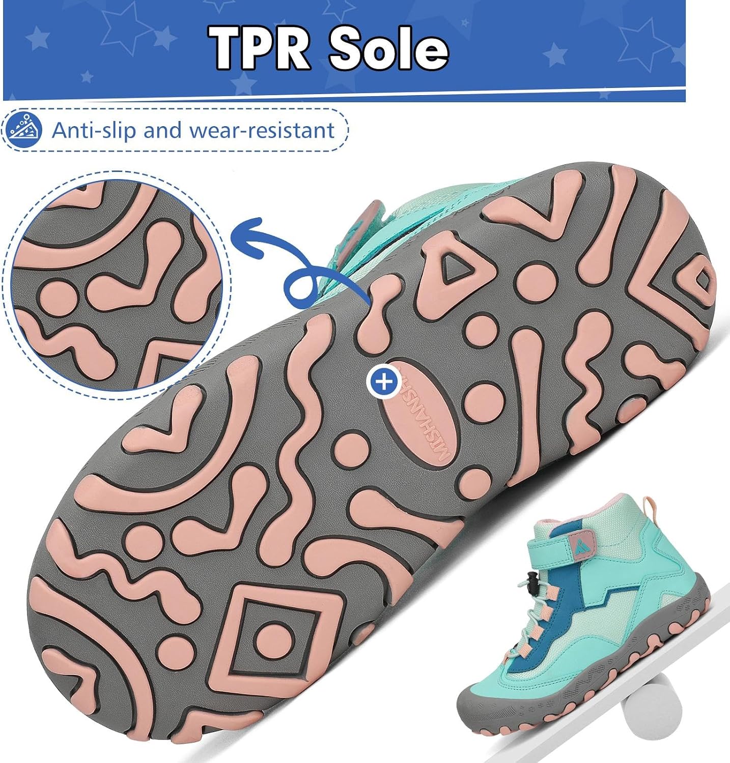 Detalle de Mishansha Kinder Wanderschuhe – Leichte Trekkingschuhe mit Klettverschluss, rutschfest und atmungsaktiv (Gr. 24–38)