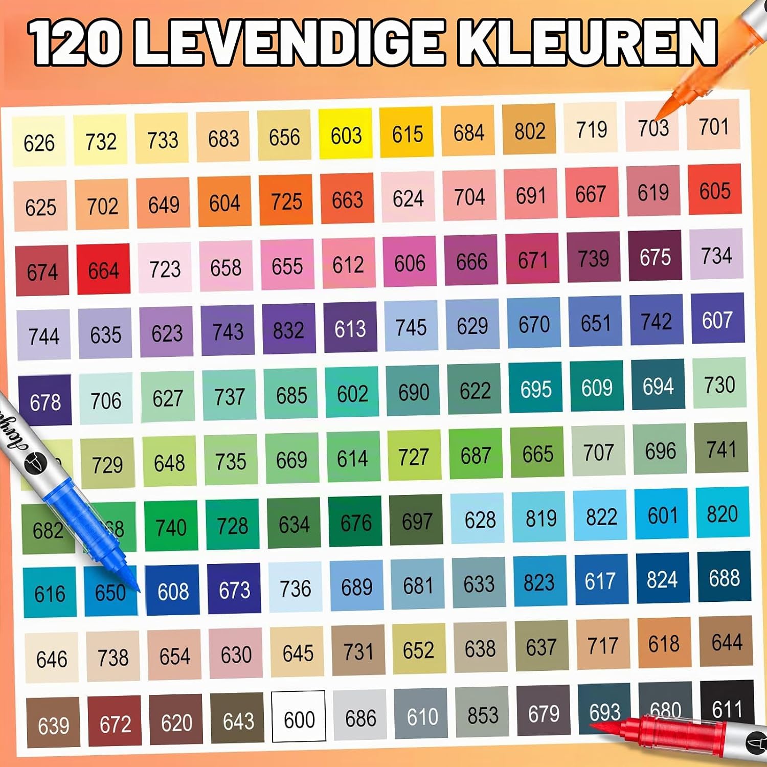 Thumbnail 1 de Vozuna 120 kleuren acrylmarkers met flexibele penseelpunt van 1–5 mm