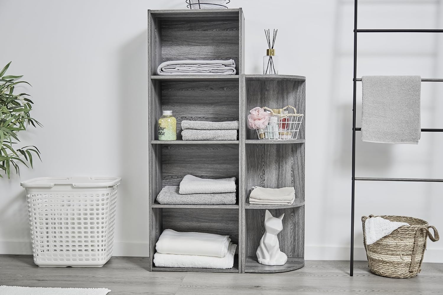 Detalle de Iris Ohyama Mobile CX-4: libreria angolare da parete in legno da 40 cm, 4 livelli (grigio)