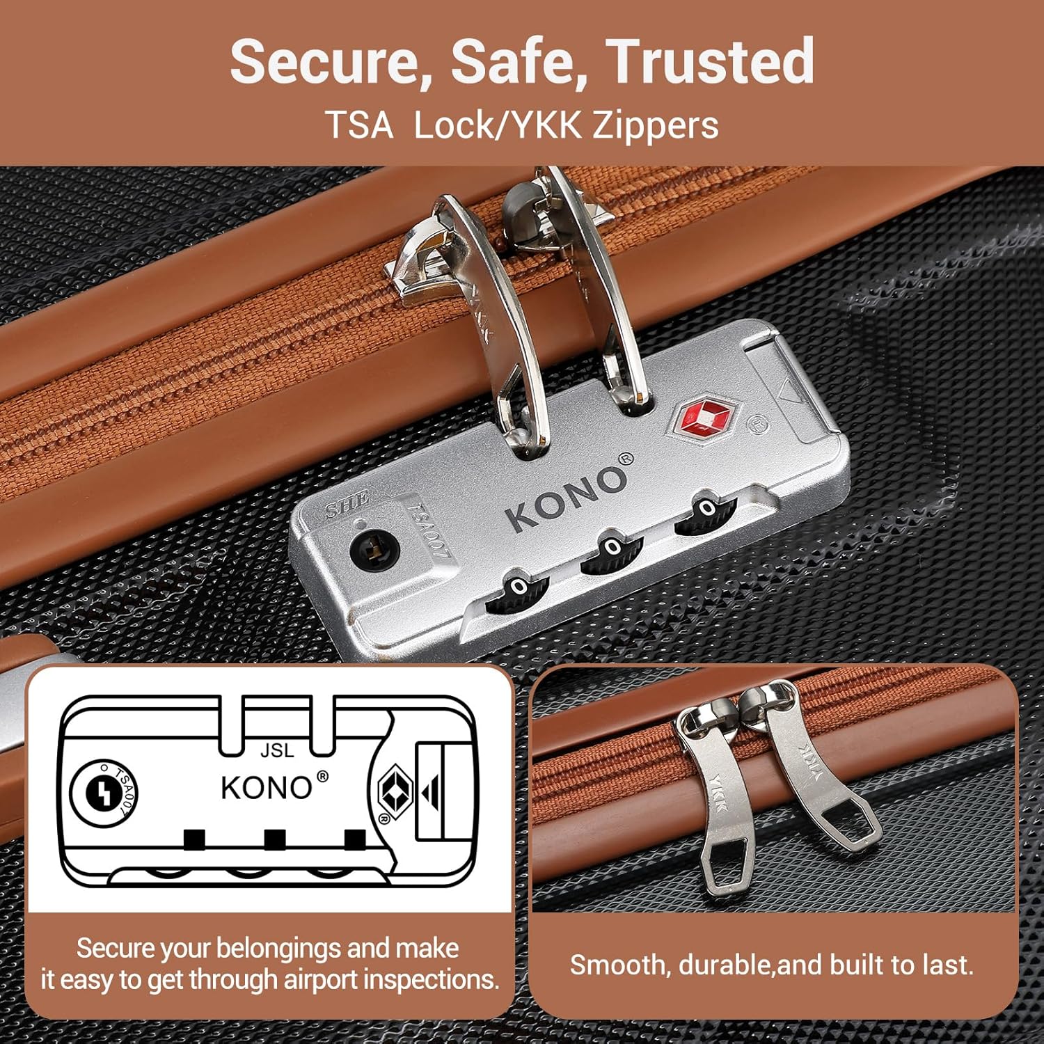 Thumbnail 3 de Kono Suitcase Lightweight ABS+PC Hard Shell Cabin Case with TSA Lock & 360° Wheels