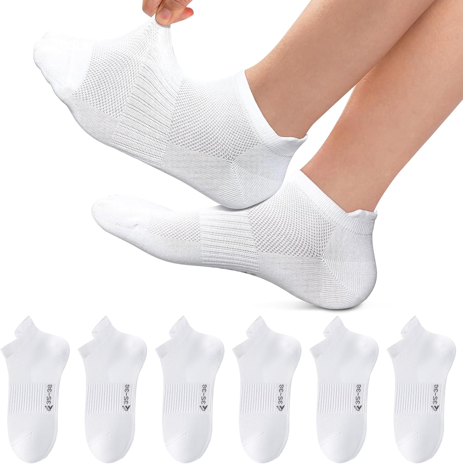 Detalle de Fullluwaa Sneaker Socken Herren/Damen – 6/10 Paar, Kurze Laufsocken aus Baumwolle, Atmungsaktiv