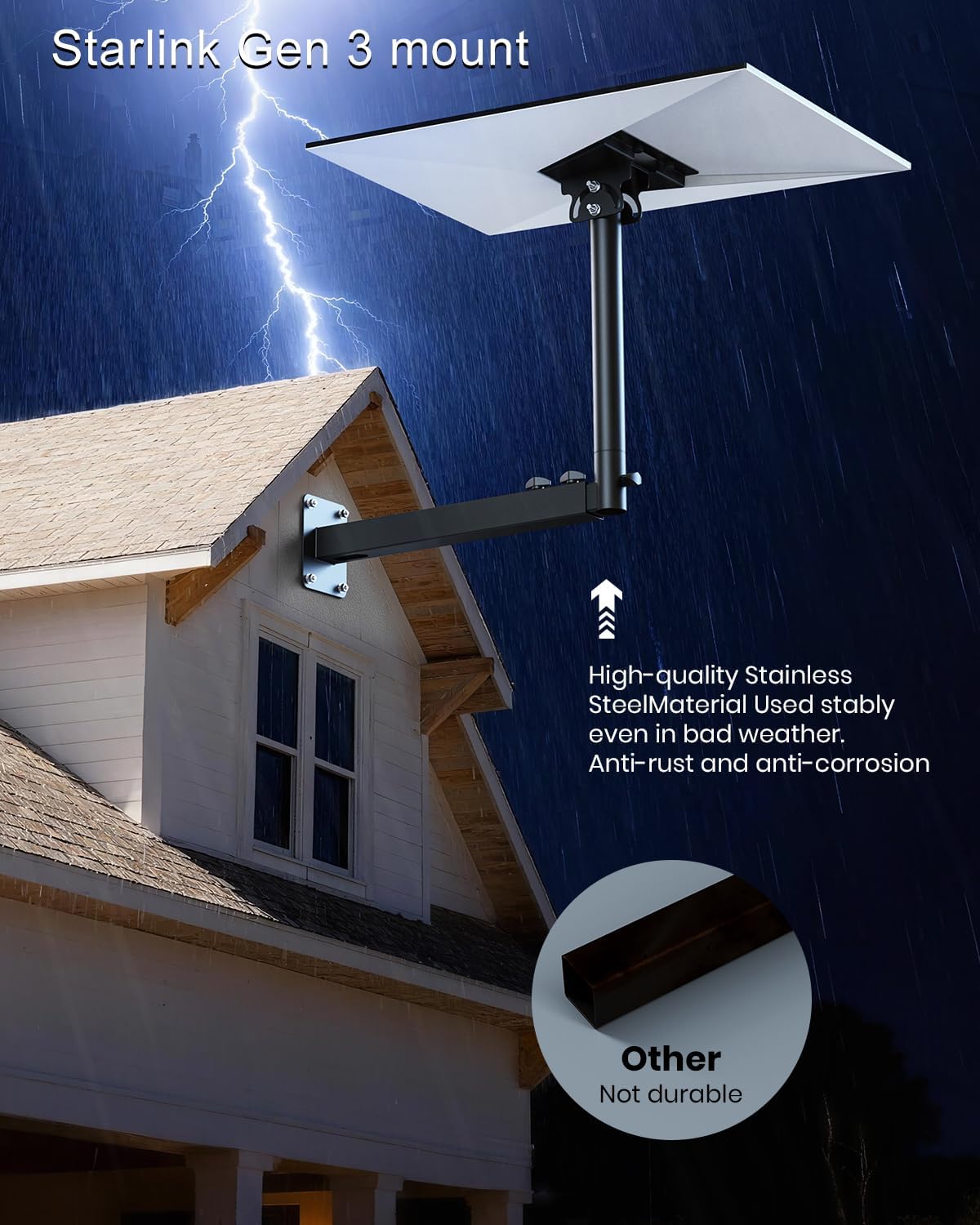 Detalle 2 de Osknaruixi Starlink Gen 3 Mount: Heavy-Duty Extension Pole & Long Wall Mount