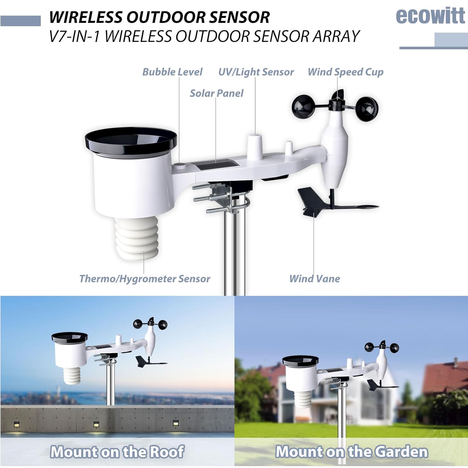 Thumbnail 6 de ECOWITT GW1101 stazione meteo WiFi senza fili con sensore esterno 7 in 1 e gateway GW1100