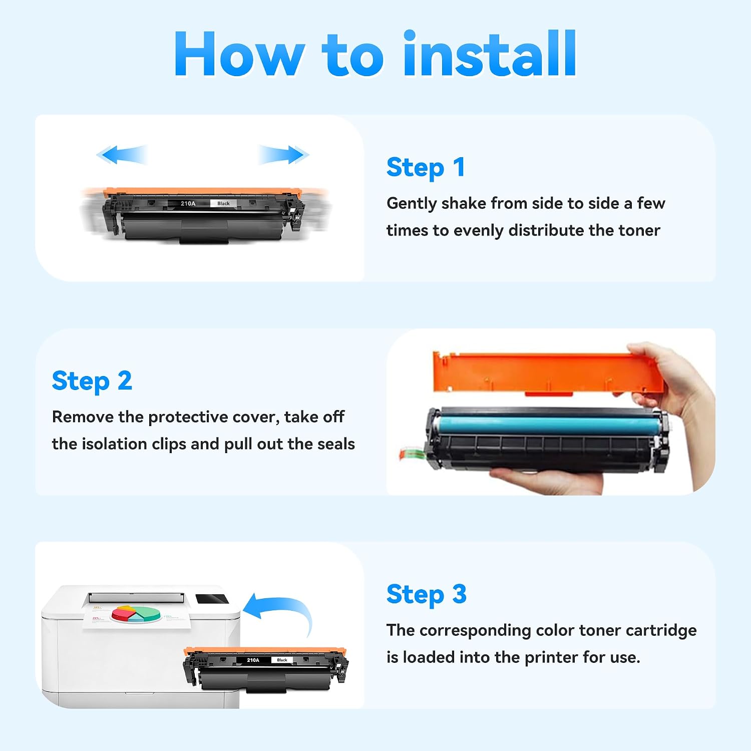 Detalle 2 de HP 210A Toner Cartridges 4 Pack (W2100A/W2101A/W2102A/W2103A) – Compatible for Color LaserJet Pro 4301/4201 Series