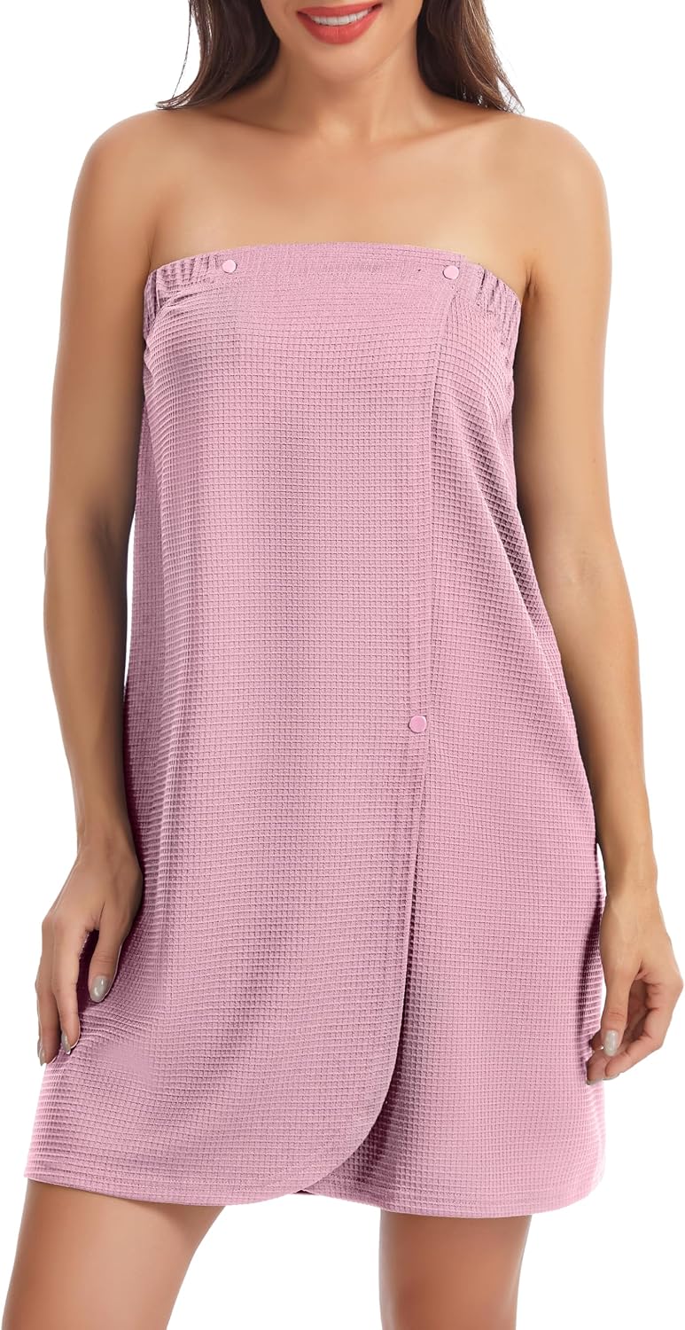 Thumbnail 6 de Lovasy Robe Serviette de Bain Femme en Coton Nid d’Abeille — Peignoir enveloppant avec boutons réversibles