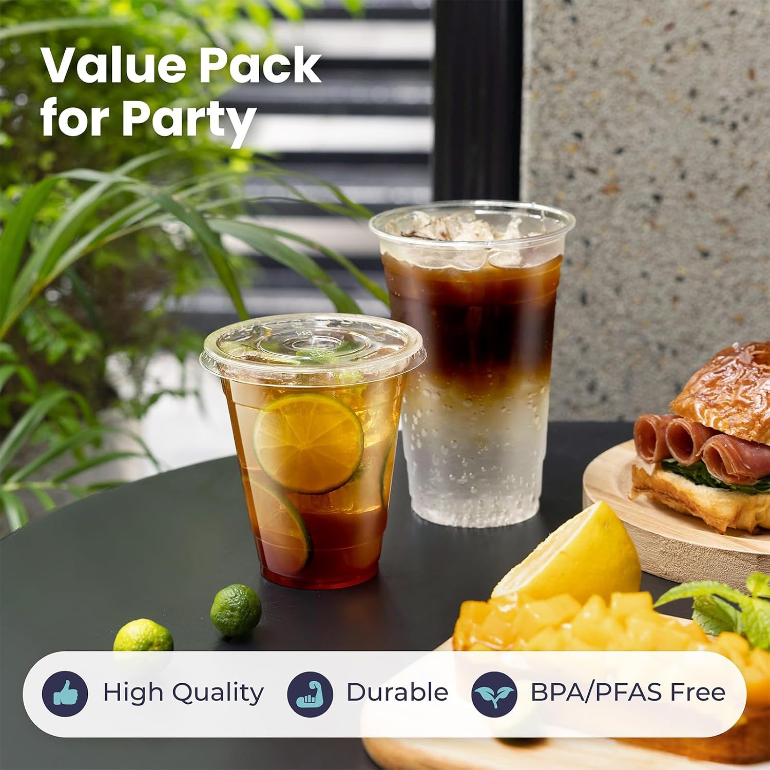 Detalle de Fit Meal Prep 200 Pack 16 oz PET Cups with Lids, Straws, and Disposable Clear Cups
