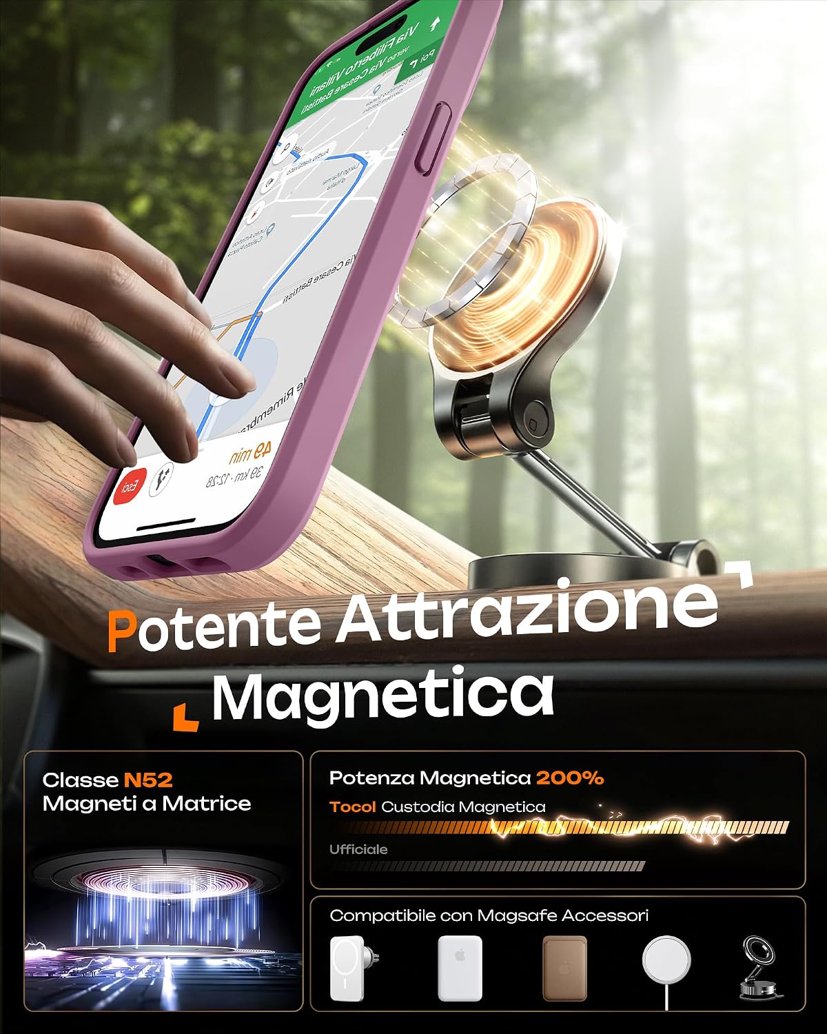 Detalle 2 de TOCOL Cover Magnetica per iPhone 13 Pro 6,1 Pollici Lilla