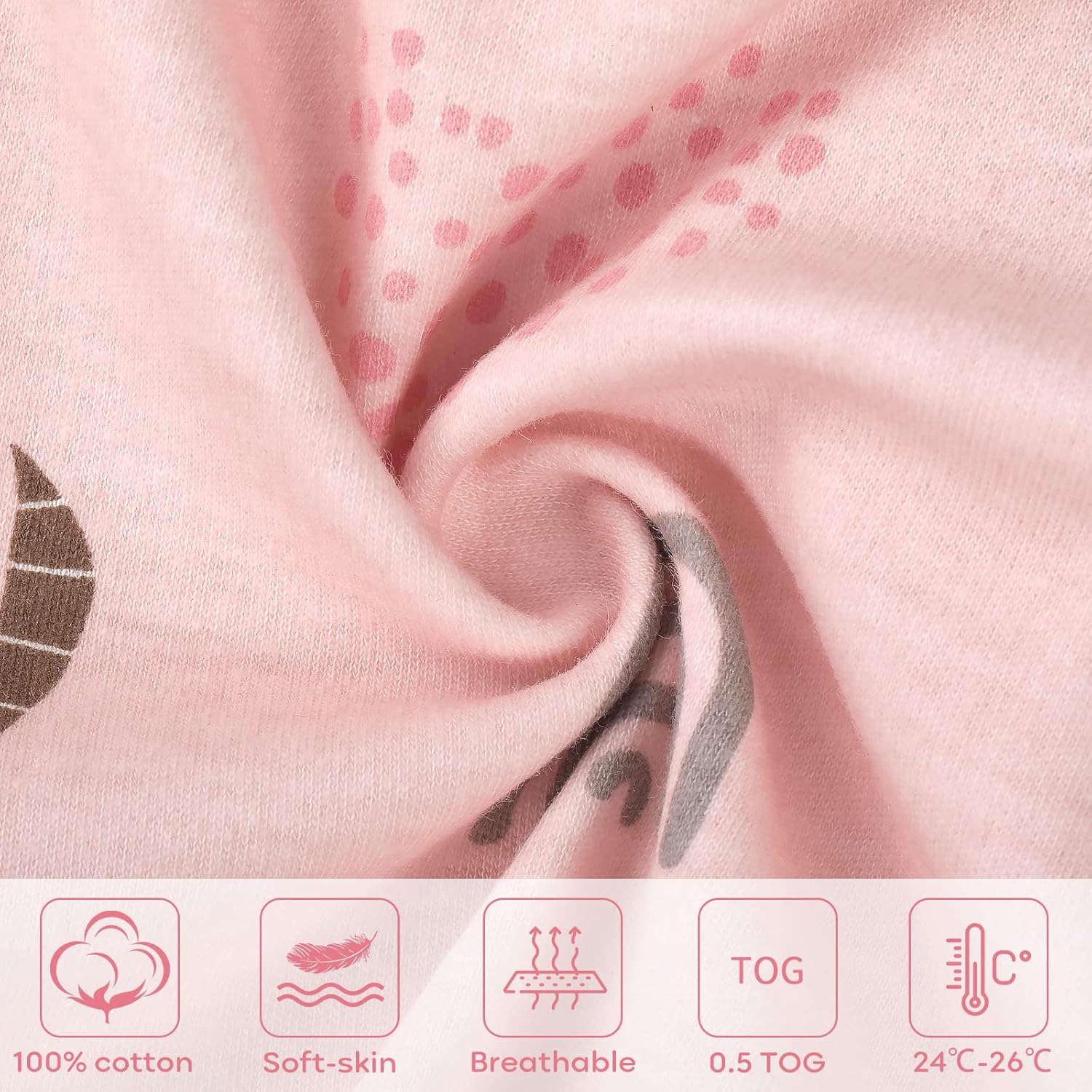 Thumbnail 5 de Looxii Baby Sleeping Bag 0.5 TOG 100% Cotton - Pink Sleepsack for 0–24 Months