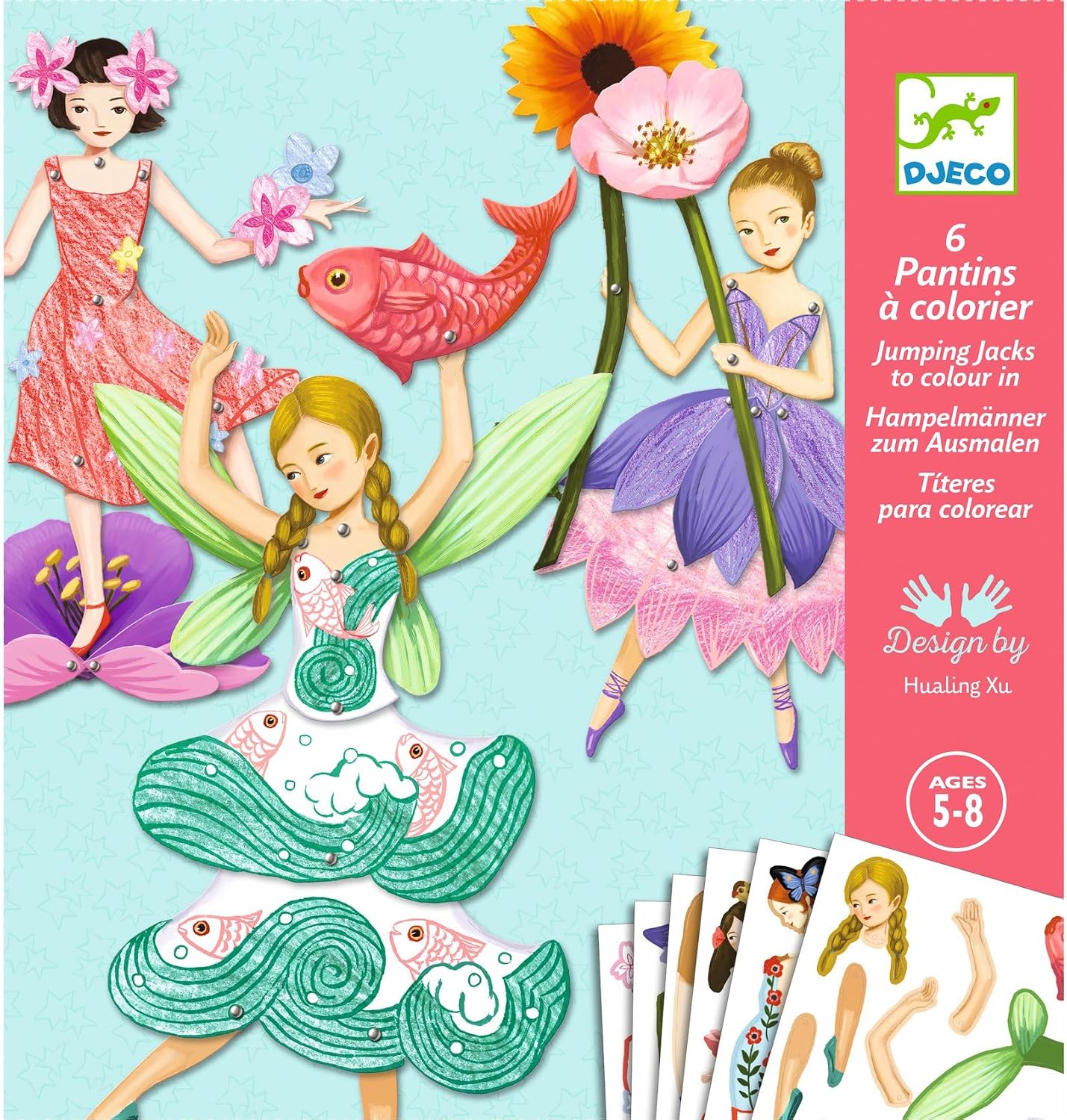 Detalle de Djeco set créatif Fées articulées à colorier (5 à 8 ans) : coloriage & assemblage