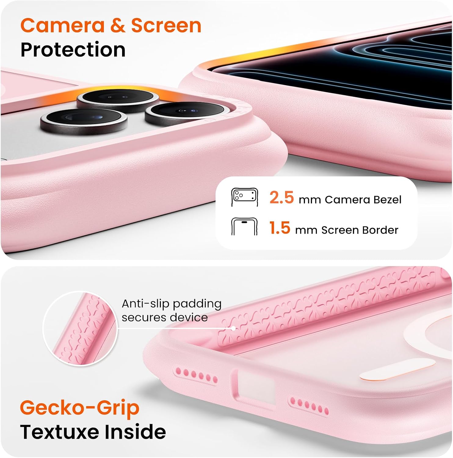 Detalle de ORNARTO Magnetic Case for iPhone 17 Pro Max – 20FT Military-Grade Protection, MagSafe Compatible, Chalk Pink