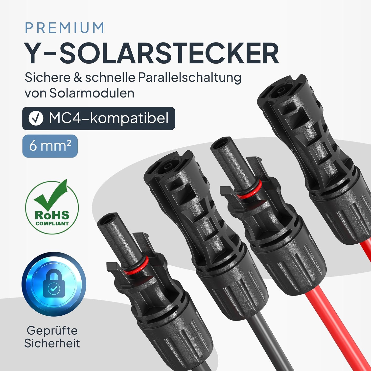 Detalle de 2x Y-Stecker 6 mm² mit MC4 für Solarkabel – Y-Kabel Verteiler 2 auf 1, wasserdicht IP67