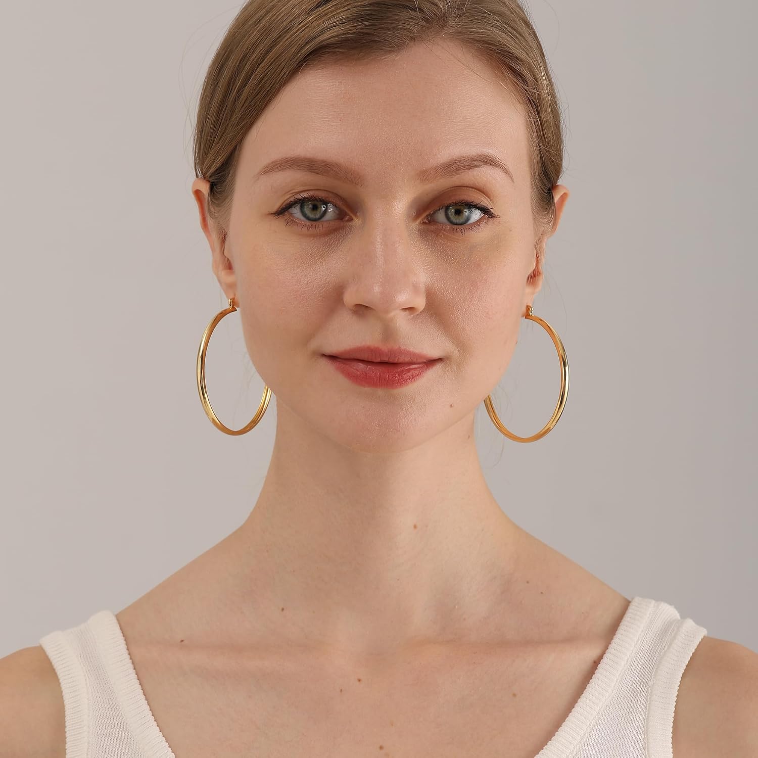 Thumbnail 3 de Chunky 4mm Gold Hoop Earrings 30mm