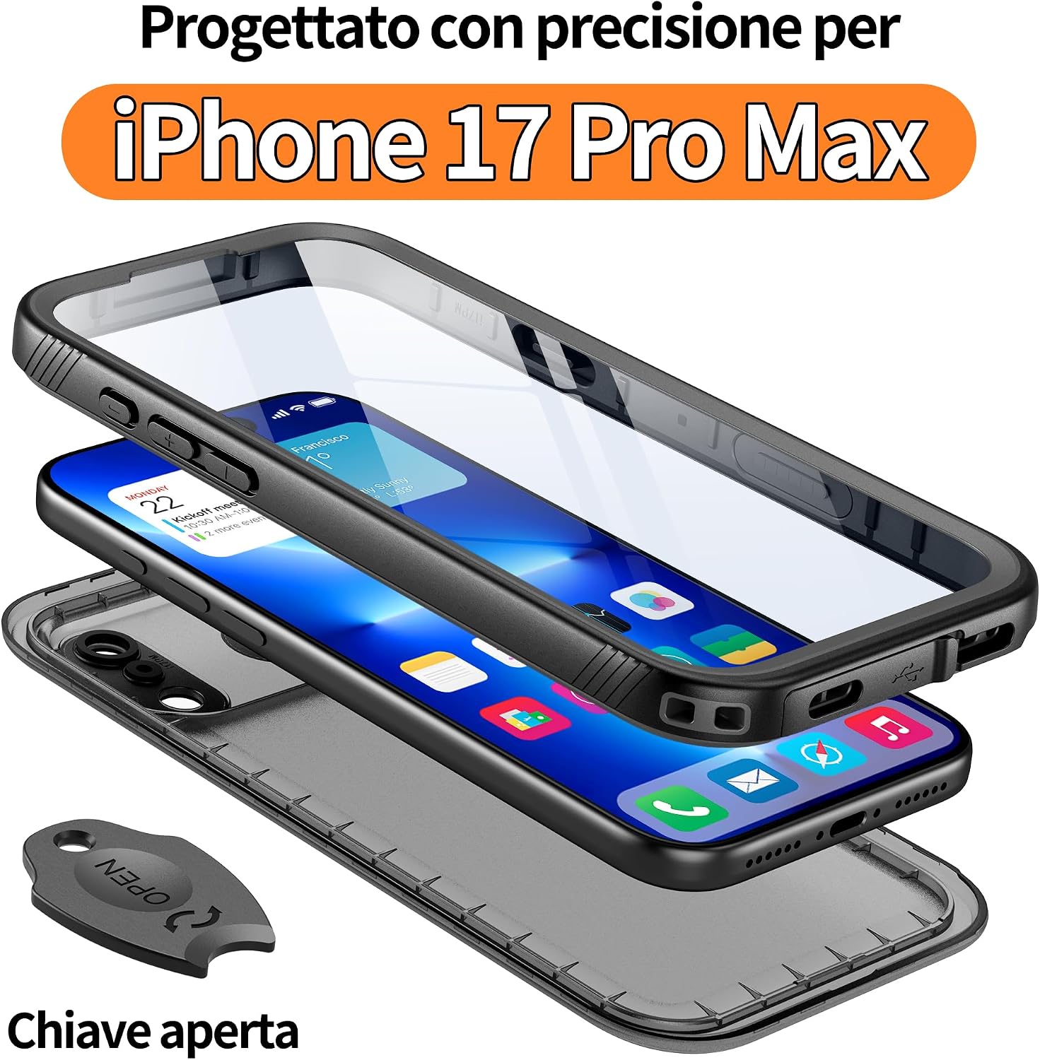 Detalle de Cozycase Cover TOP Antiurto IP68 per iPhone 17 Pro Max – Custodia rugged impermeabile
