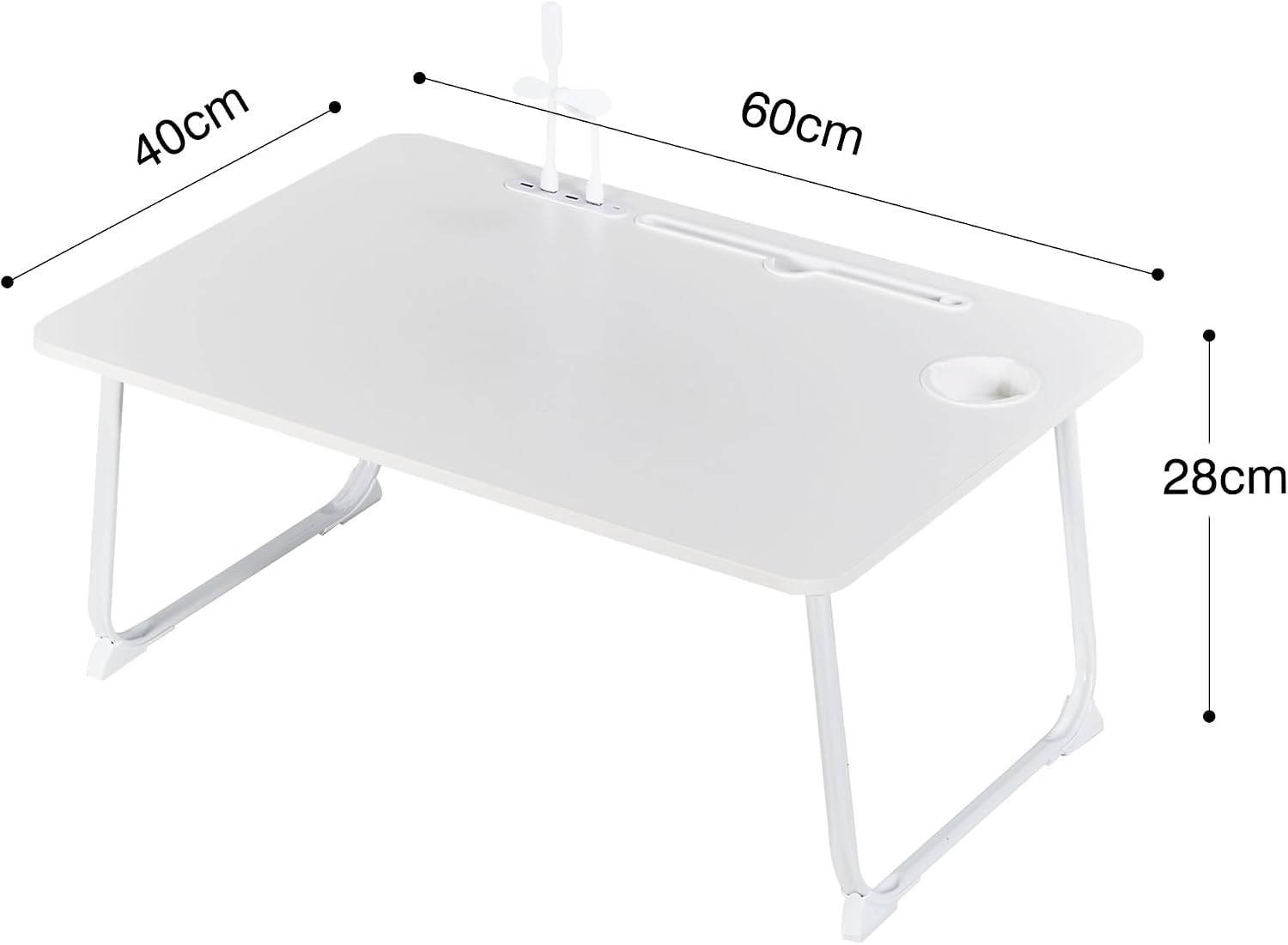 Detalle 2 de VECELO KHD-FT16-WHT-60-JP 折りたたみローテーブル 幅60cm USBポート・引き出し付き ホワイト