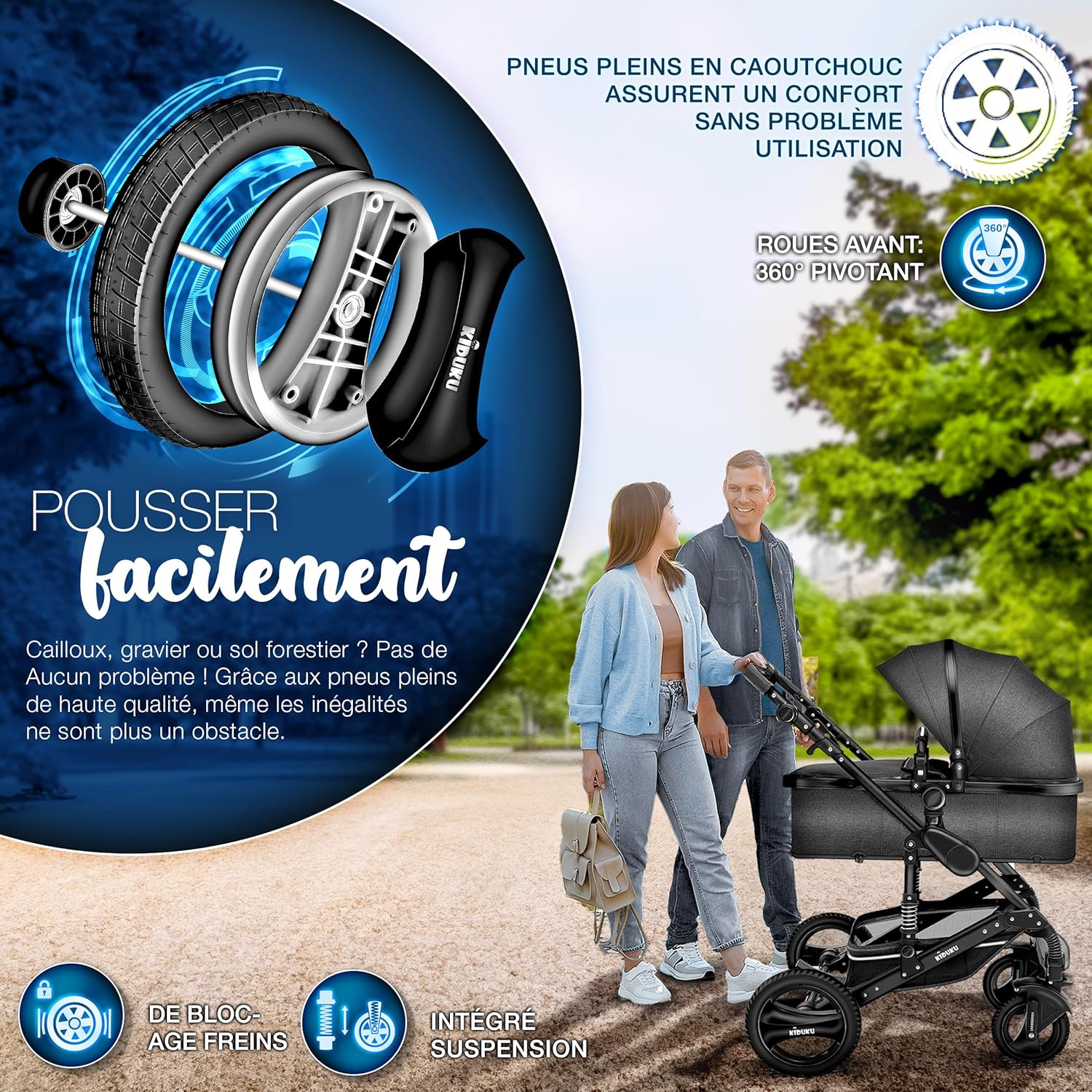 Detalle de KIDUKU Poussette Combinée 3 en 1 — Trio polyvalent pour enfants (Anthracite)