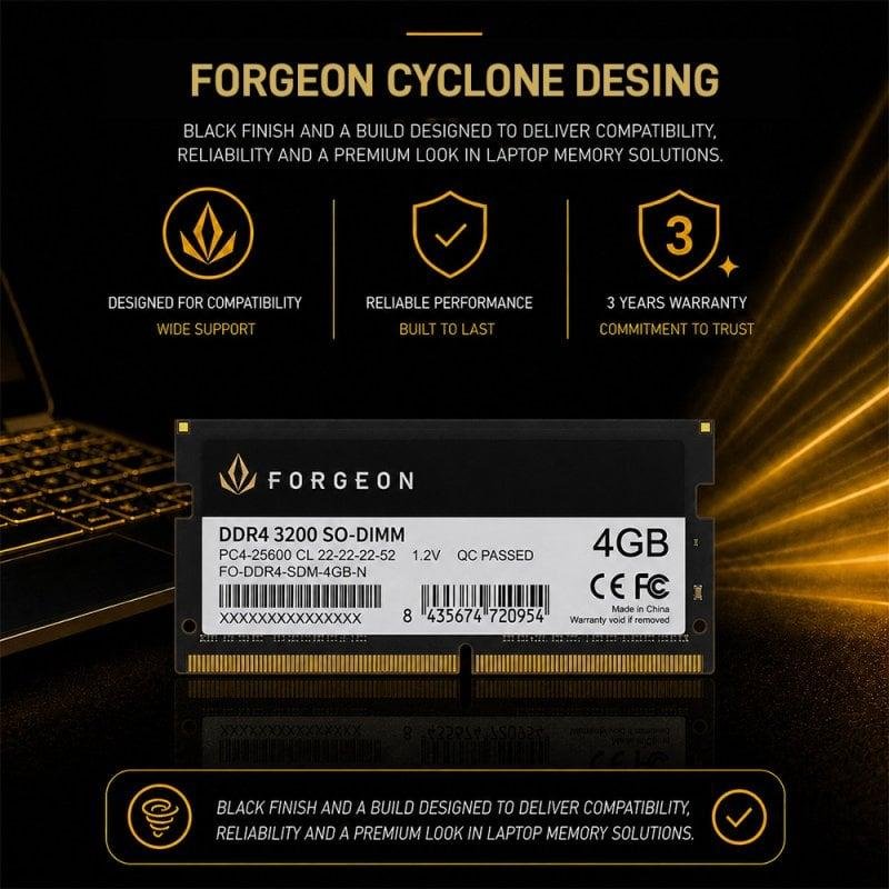 Detalle 2 de Forgeon Cyclone PLUS SODIMM DDR4 3200 MHz 4GB CL22 Negra