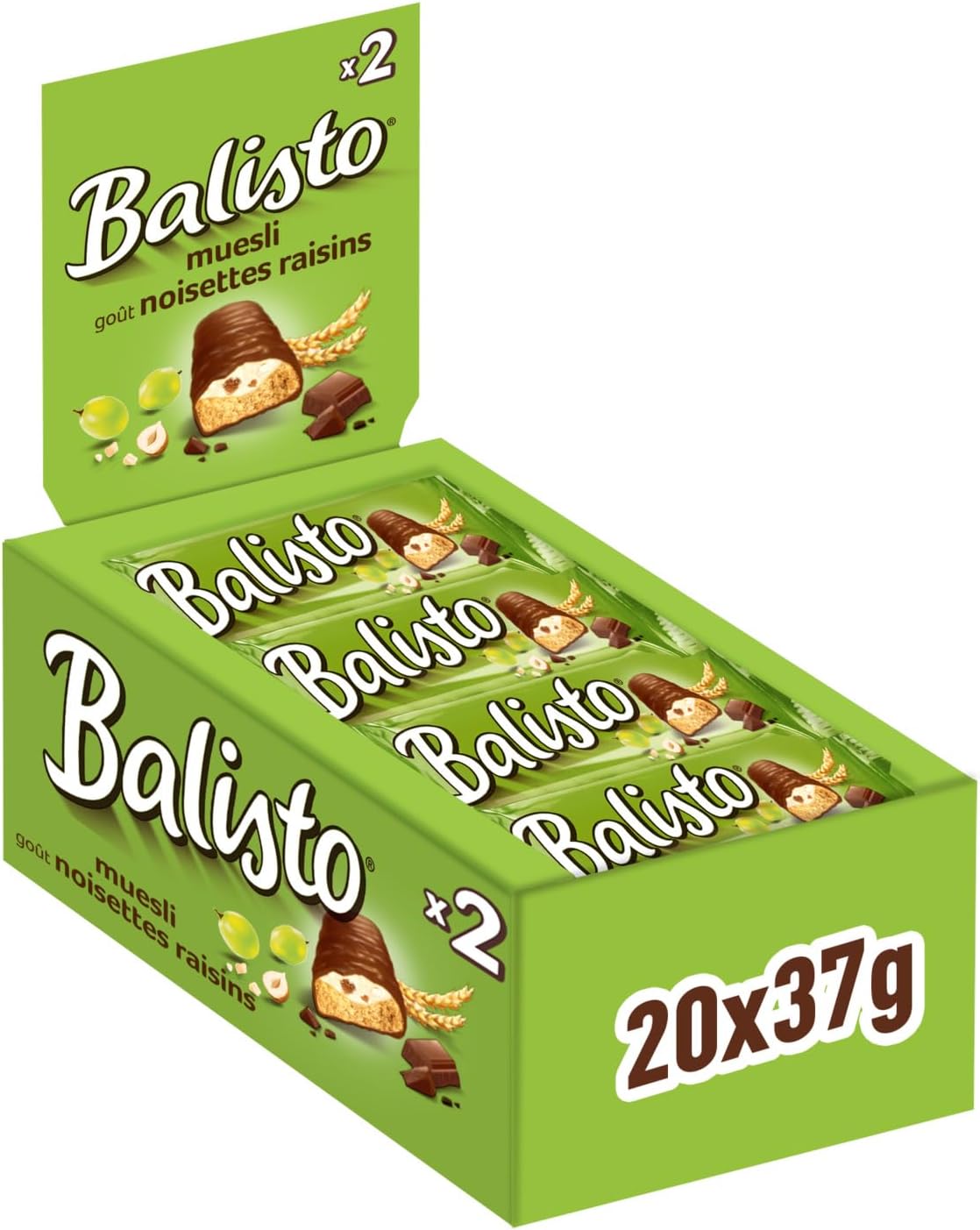 Detalle de BALISTO Barre Biscuit Céréales et Chocolat au Lait – Raisins Secs et Noisettes, Grand Format (740 g)