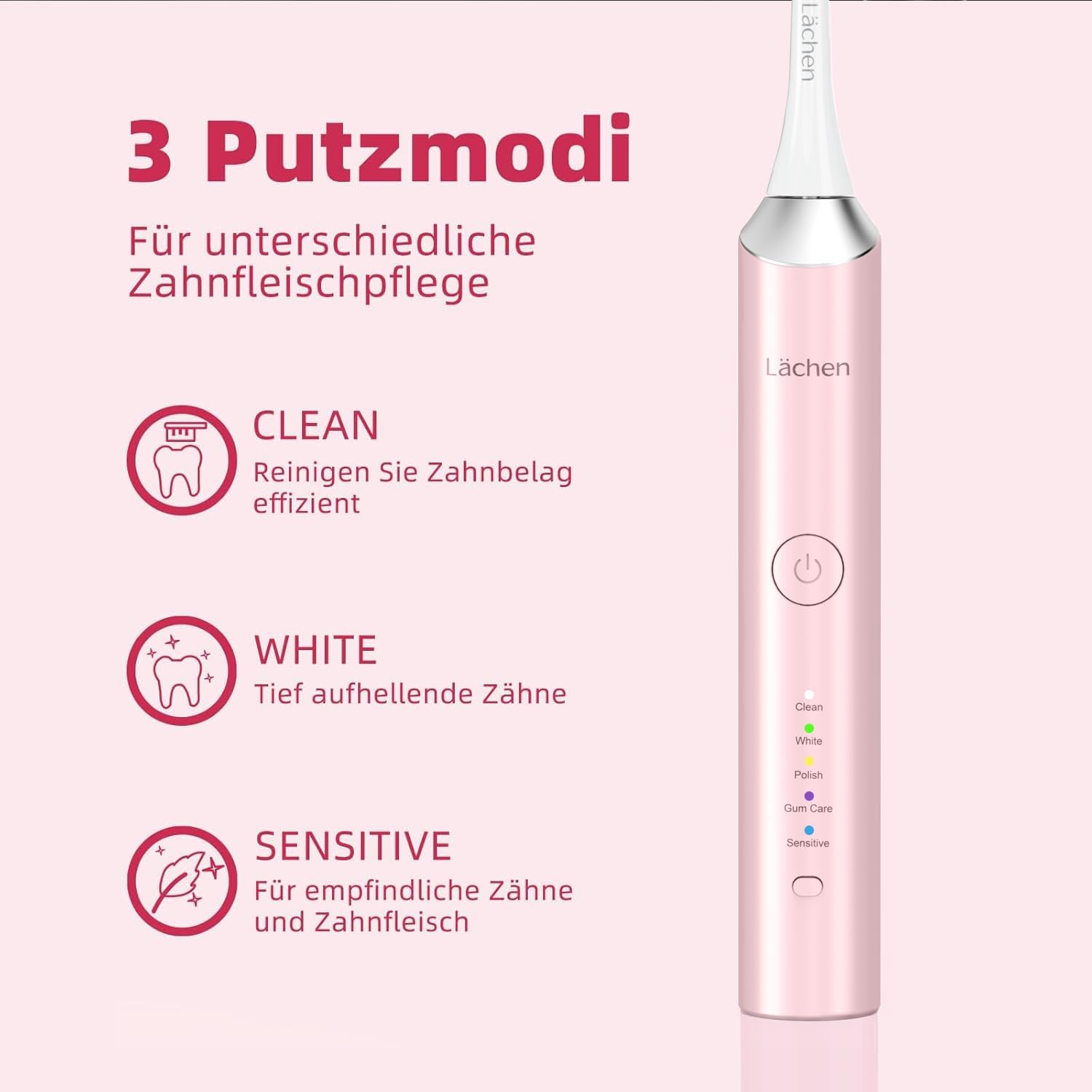 Detalle 2 de Lächen Elektrische Schallzahnbürste 5 Modi Rosa