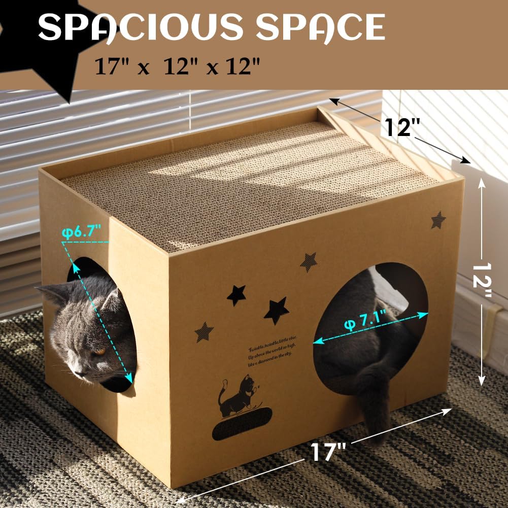 Detalle 2 de ARGOPET Cat Cardboard House with 2 Scratching Pads: a cosy, double-storey hideaway and scratcher for indoor cats
