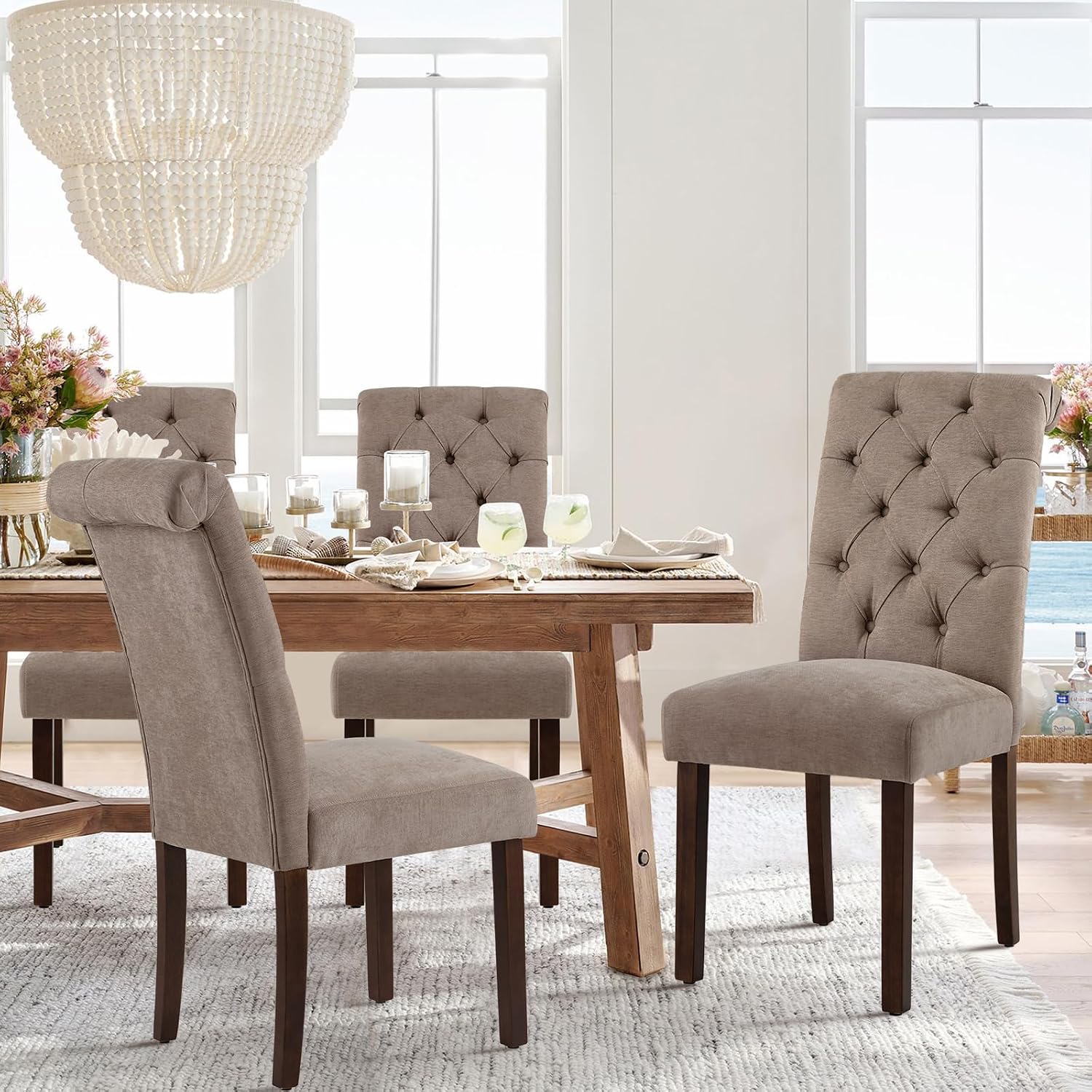 Detalle 1 de COLAMY B242 Button-Tufted Dining Chairs, Taupe, Set of 2