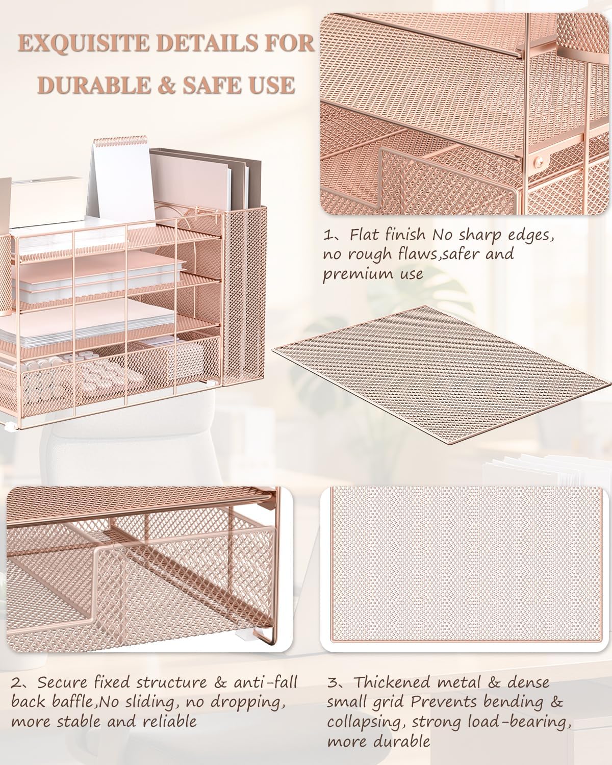 Thumbnail 4 de WALI 4-Tier Desk File Organizer with Drawer, Pen Holders, Rose Gold